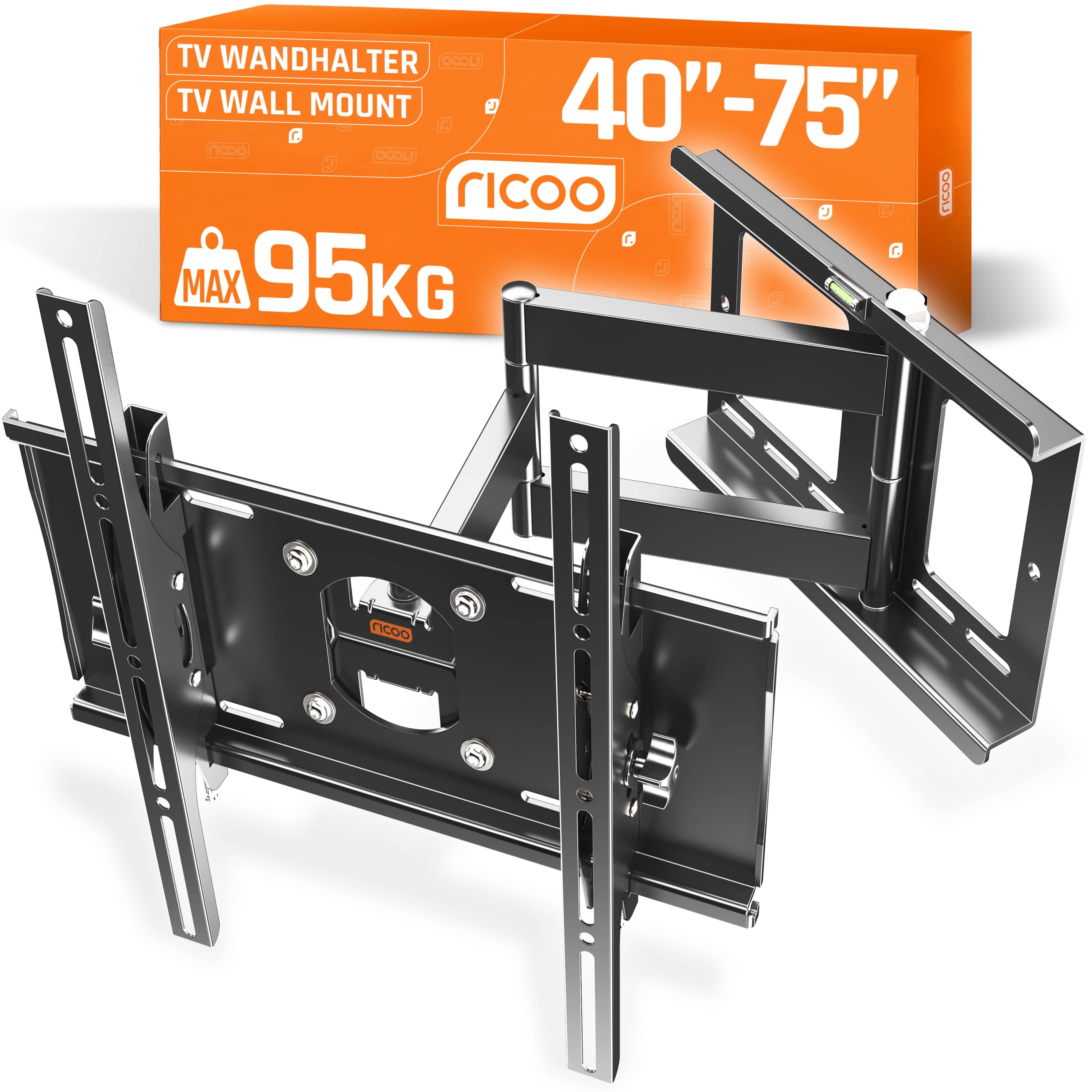 RICOO TV-Wandhalterung TV Wandhalter 43" 50" 55" 65" 75" max 95 Kg schwenkbar R23-S, (bis 75 Zoll, VESA 200x200 bis 400x400, 1-tlg., vollbeweglich ausziehbar neigbar 40 Zoll bis 75 Zoll stabil, bis 15° Neigung, bis zu 180° Schwenkung, Fernseher Halter uni