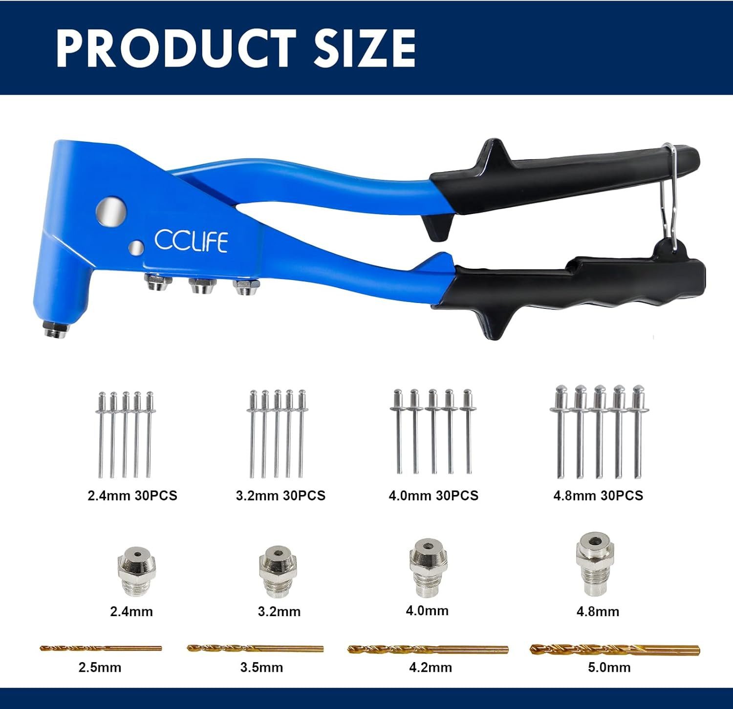 CCLIFE Blindnietzange Nietenzange Set Blindniet- & Popnietenzange Blindnieten, Blindniezange 120-tlg., 4 Hss Bohrer Nietzange,120 Blindnieten