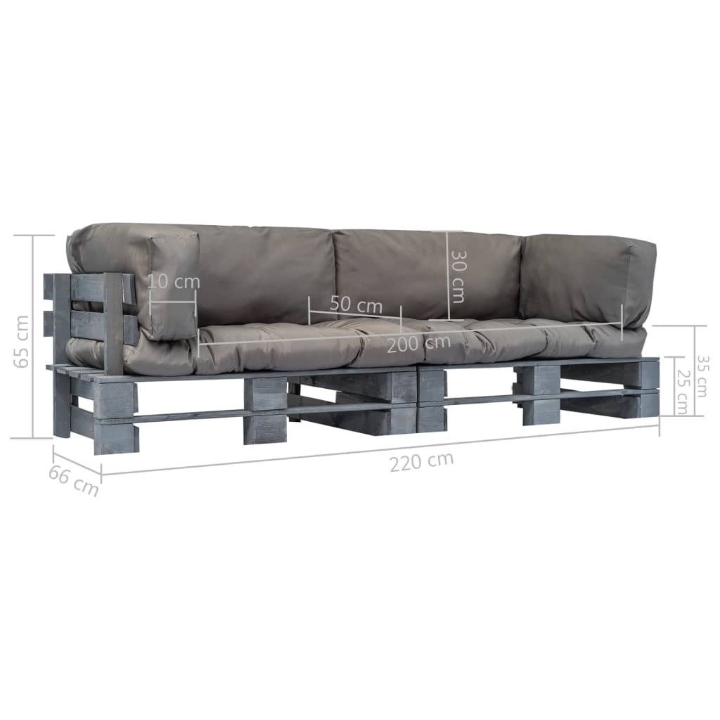 vidaXL Loungesofa 2-tlg. Paletten Outdoor-Sofa-Set Grau Teile 2 Kiefernholz, mit in Kissen