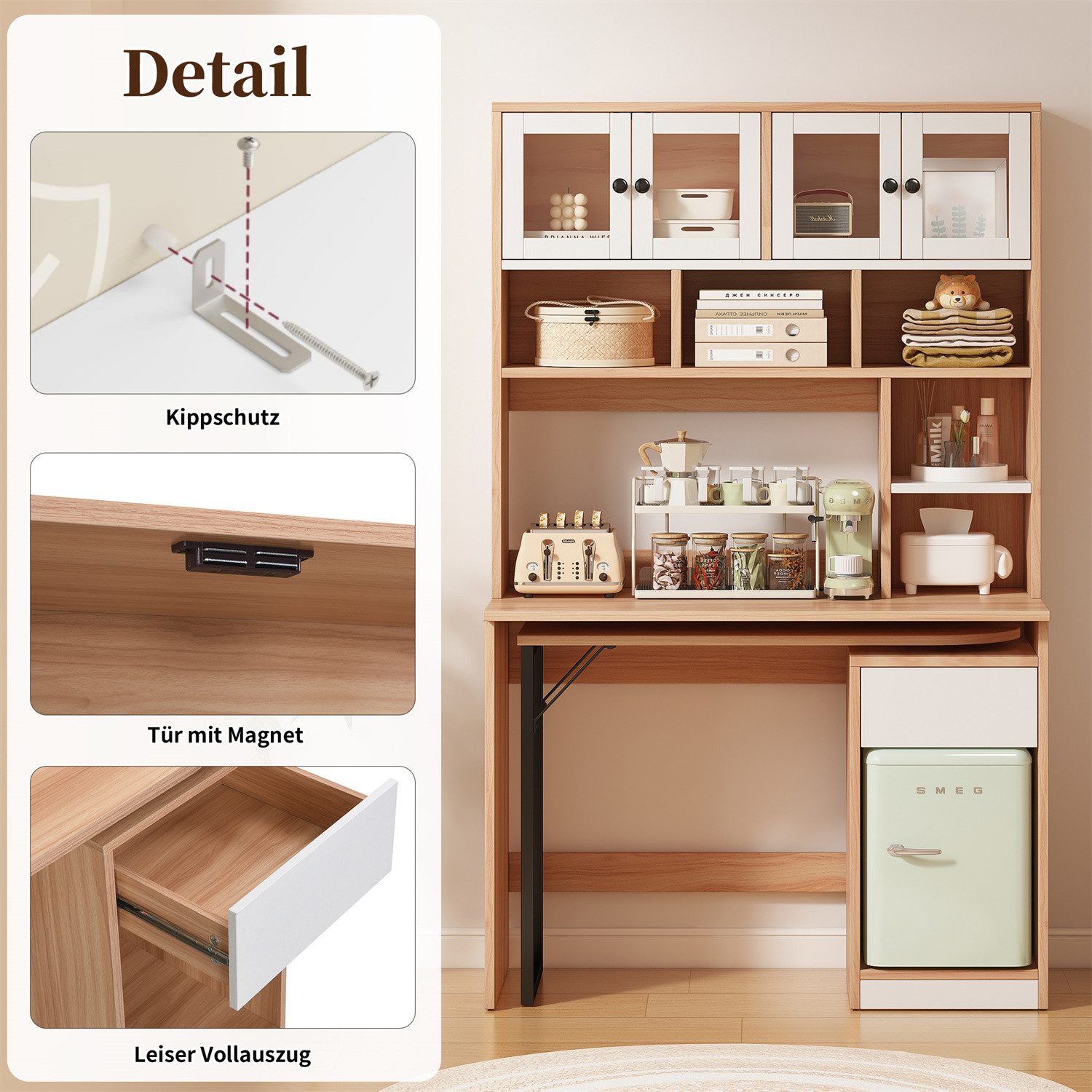 autolock Computertisch Computertisch,Regal-Schreibtisch Weiß Natur 180cm