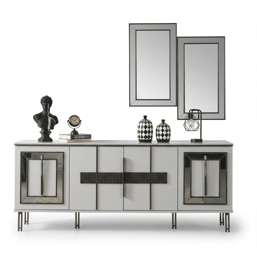 Xlmoebel Sideboard Modernes Holzsideboard im eleganten Esszimmer-Design (Sideboard mit Spiegel, 2 St., Sideboard mit Spiegel), Hergestellt in Europa