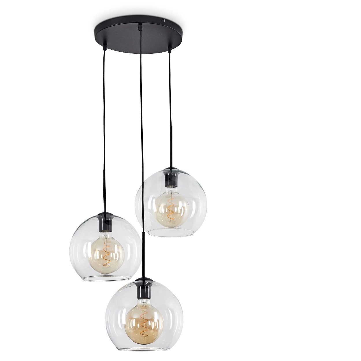 hofstein Hängeleuchte »Cesaro« runde Hängelampe aus Metall/Glas in Schwarz/Klar, ohne Leuchtmittel, Leuchte im Vintage/Retro Design mit Schirmen aus Glas (25cm), 3xE27. € 144,99