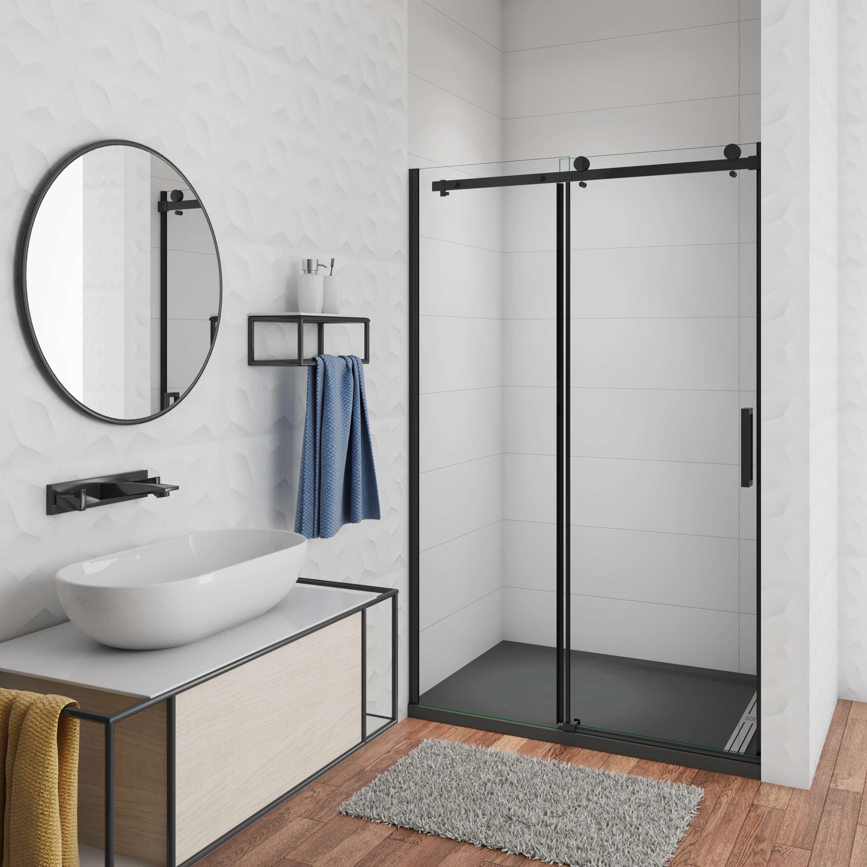AICA Dusch-Schiebetür 8mm Nano Glas Schwarze Schiebetür Nischentür Duschtür günstig online kaufen