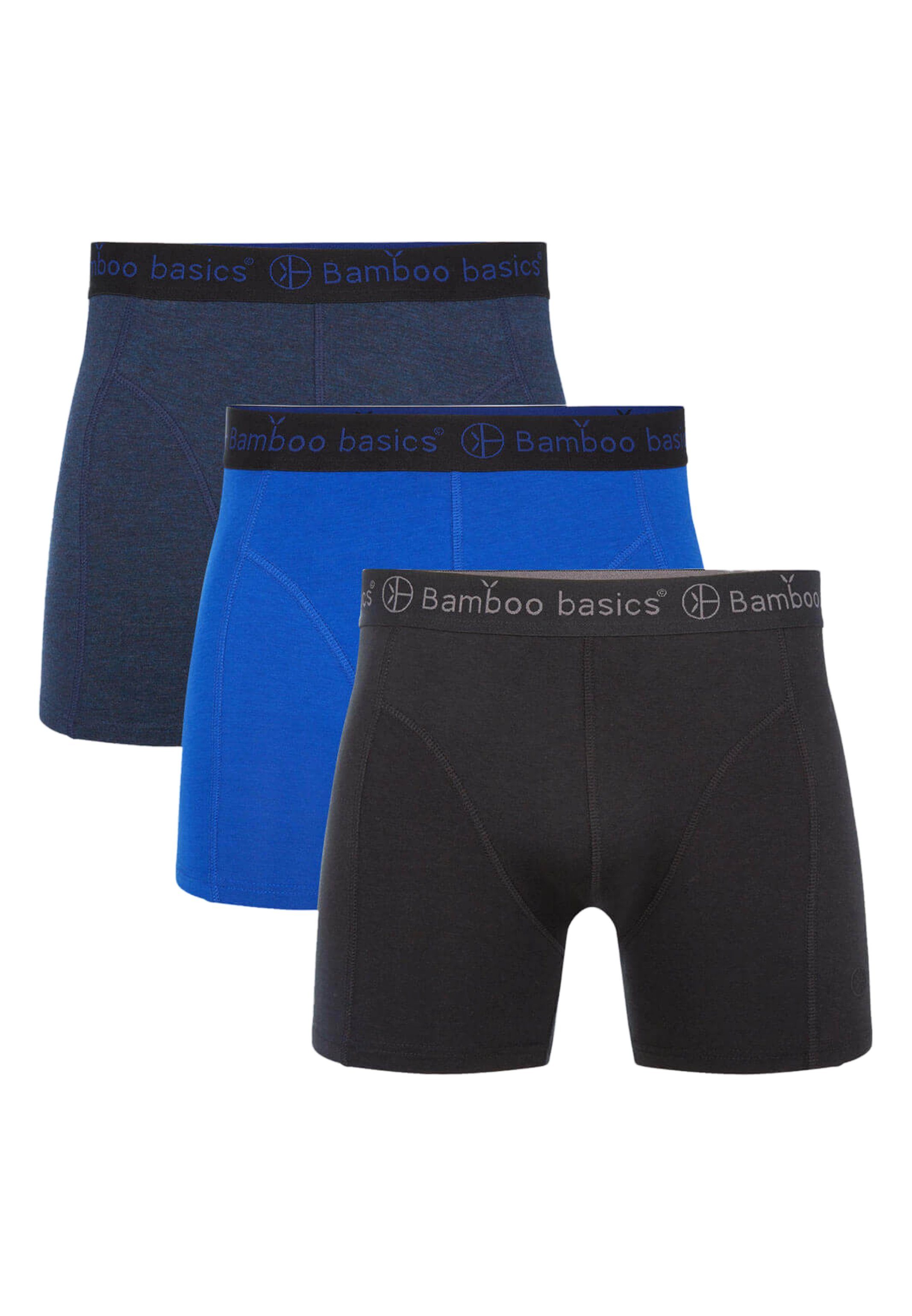 Bamboo basics Retro Boxer 3er Pack Rico (Spar-Set, 3-St) Retro Short / Pant - Ohne Eingriff - Weiches Material mit Viskose Dunkelblau / Blau / Schwarz