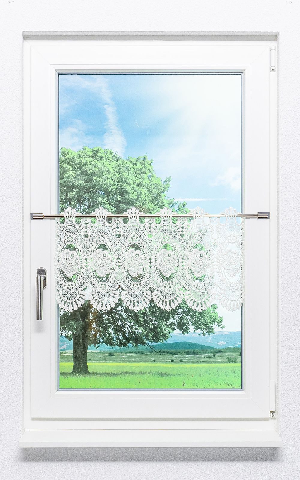 Plauener Spitze® Scheibengardine Blumenspitze, (1 St), günstig online kaufen