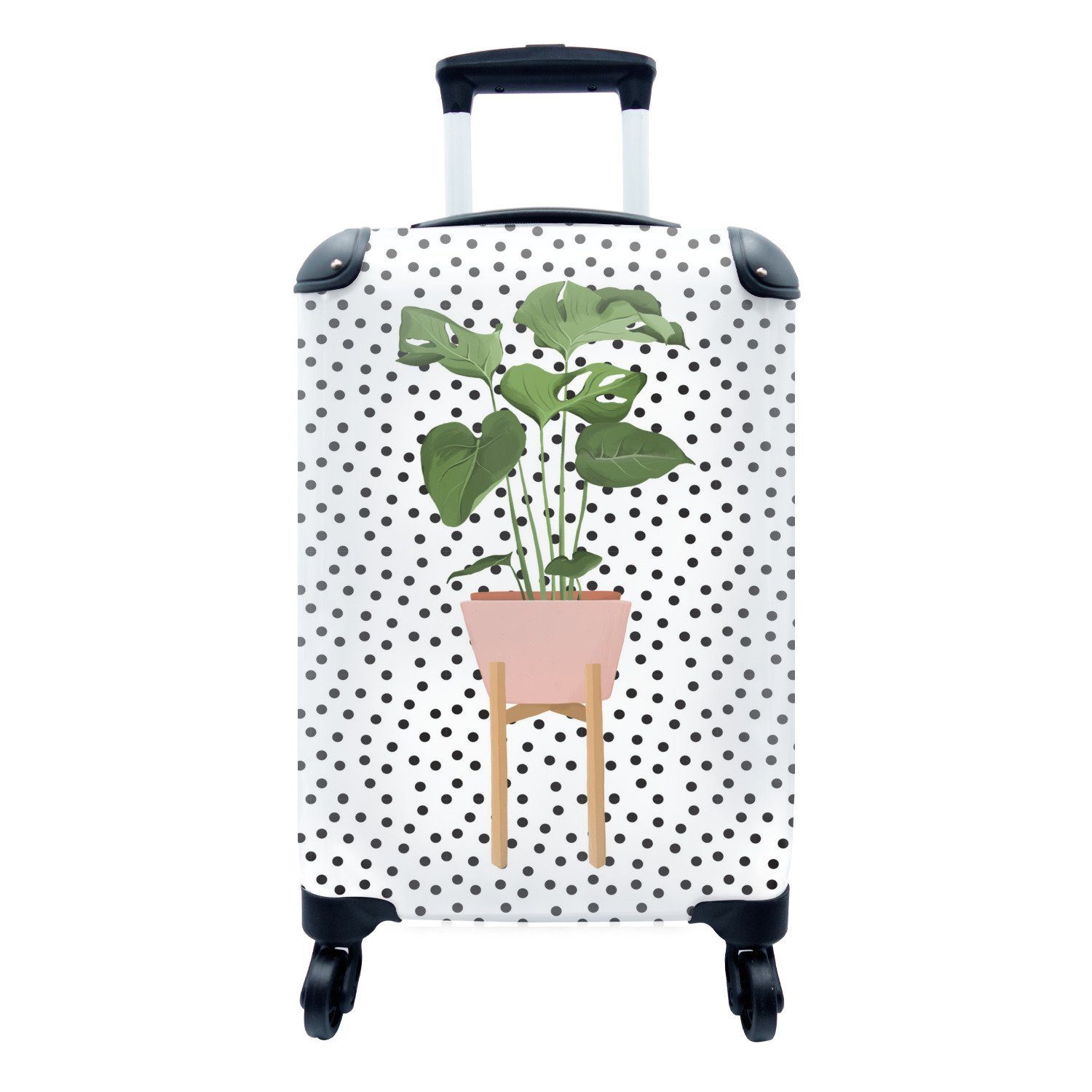MuchoWow Handgepäckkoffer Pflanze - - Reisekoffer Reisetasche Trolley, rollen, mit Blumentopf, 4 für Handgepäck Ferien, Rollen, Monstera