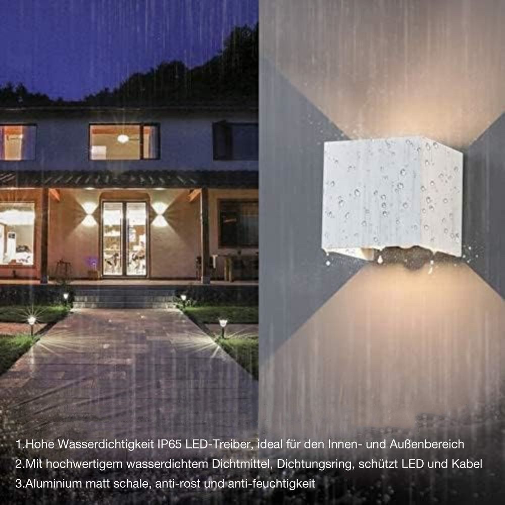 PRIISF Außen-Wandleuchte Cube Würfel LED Wandlampe Up Down Wandstrahler Gartenleuchte Flurlampe, Verstellbarer, IP65 Wasserdicht, mit Bewegungsmelder, Modern Wandbeleuchtung Innen Aussenwandleuchte Strahler Licht