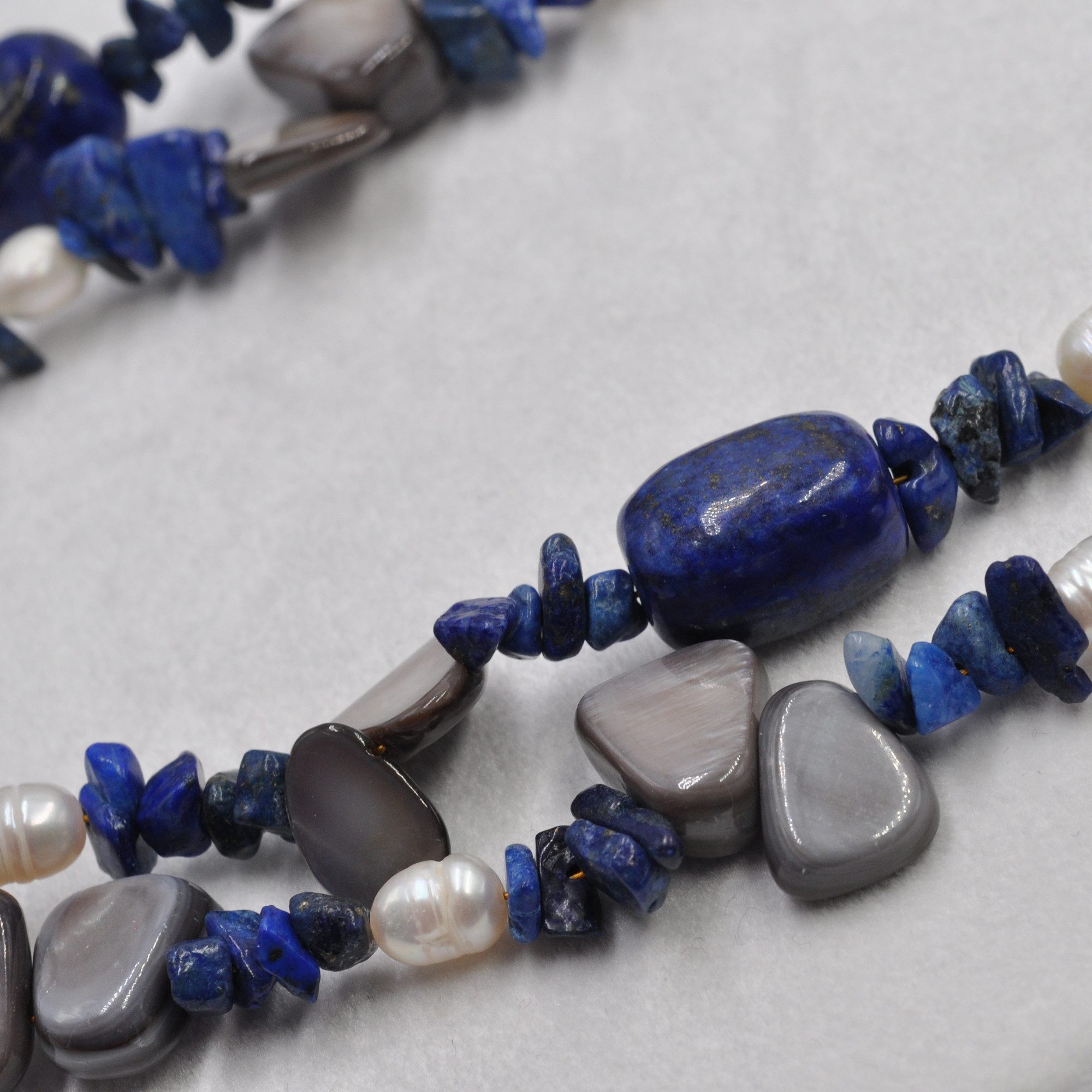Steuer Collierkettchen Collier 2-reihig Sodalith,Perlen und Muschel