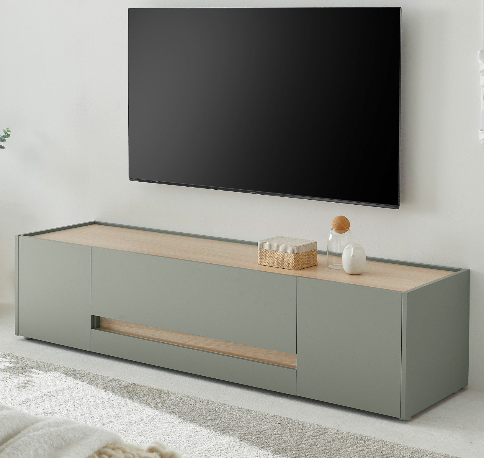 Furn.Design Lowboard Center (Flat TV Unterschrank in Salbei Grün mit Eiche, Breite 170 cm / bis 70), mit viel Stauraum