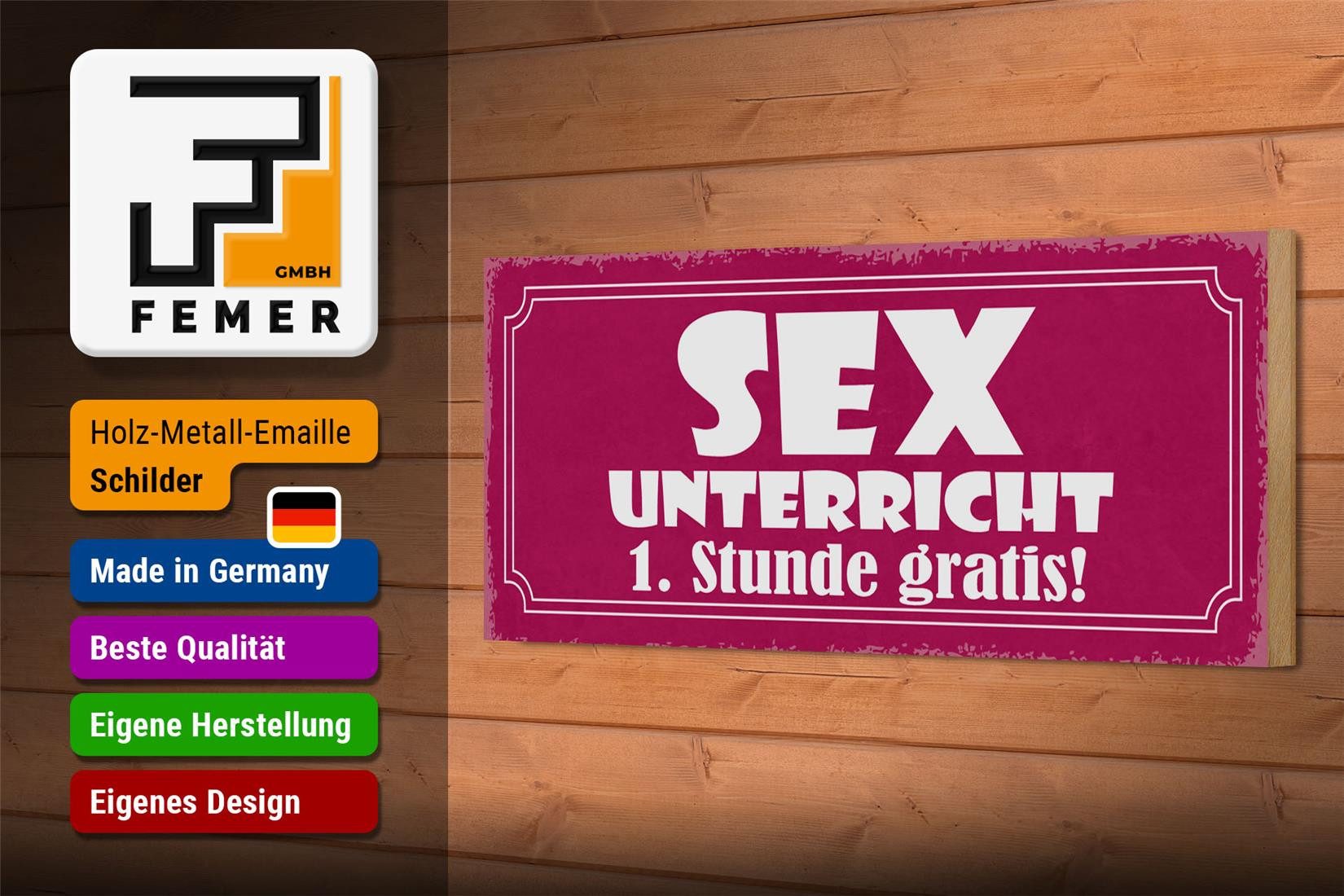 Femer GmbH Holzbild Spruch 27x10cm Sex Unterricht 1. Stunde gratis, Sprüche Zitate Lustiges (1 St), Glatte Holzfaserplatte (MDF), vorn beschichtet