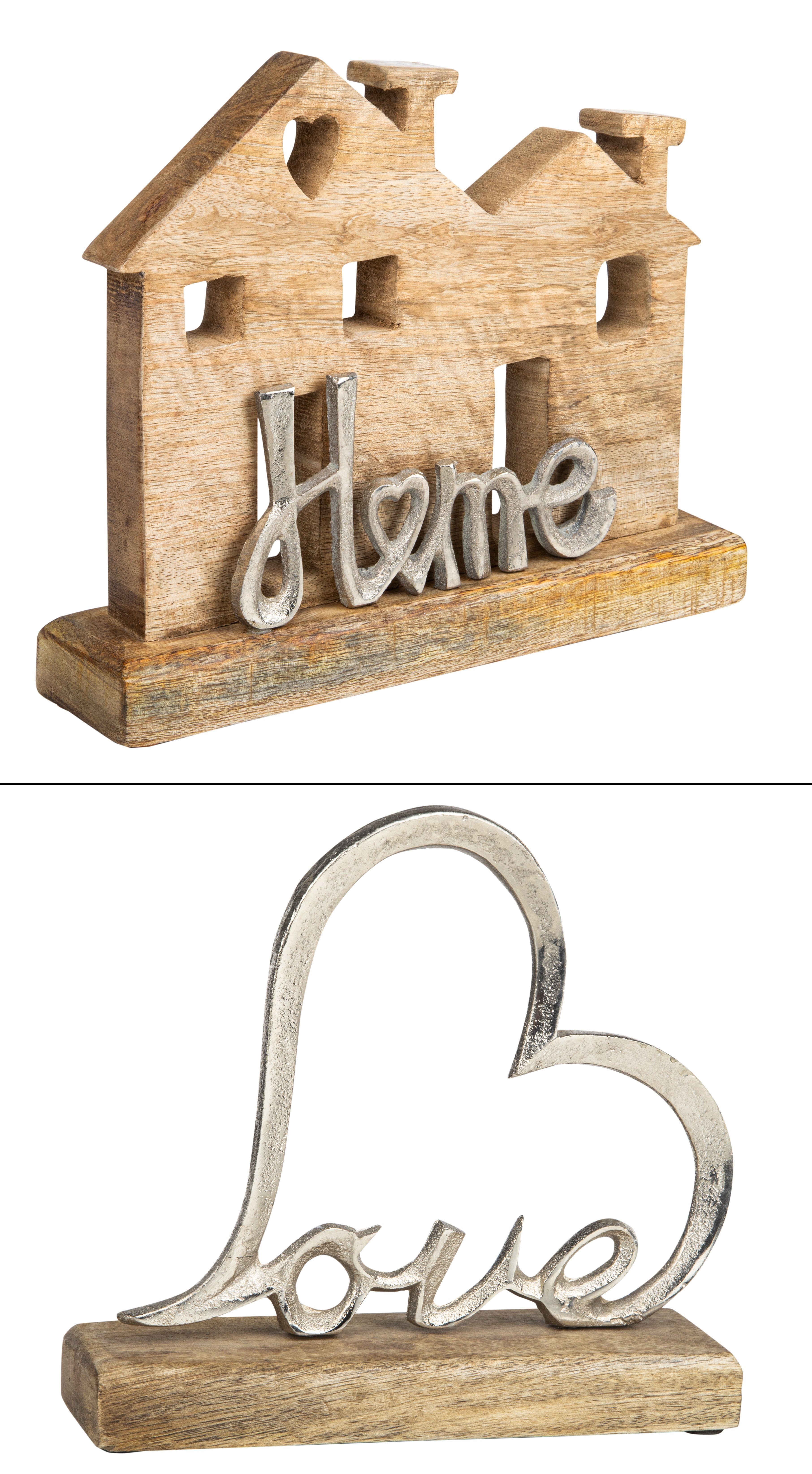 Haushalt International Deko-Schriftzug XL Dekoelement mit silberner Schrift „Home“ oder "Love", aus Holz und Metall