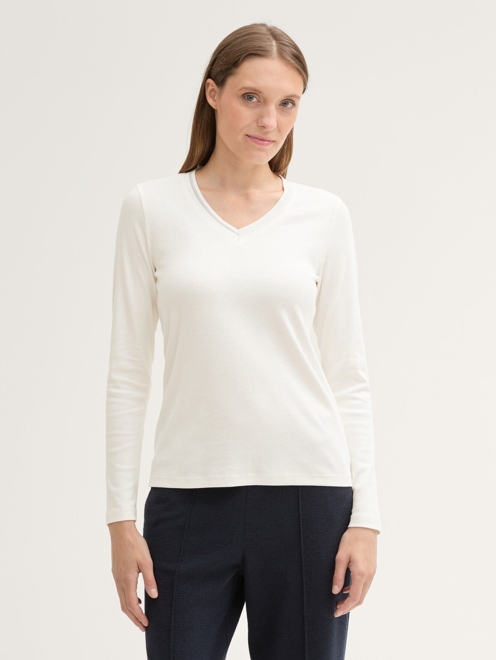 Langarmshirt Langarmshirt mit V-Ausschnitt