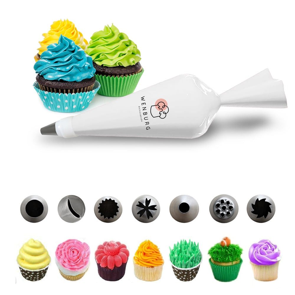 Wenburg Back-Set 10er-Set Premium Plus Kuchendekorationsset, Torten Kuchen Muffins Cupcakes Kupplungen Spritztüllen Sahne Creme