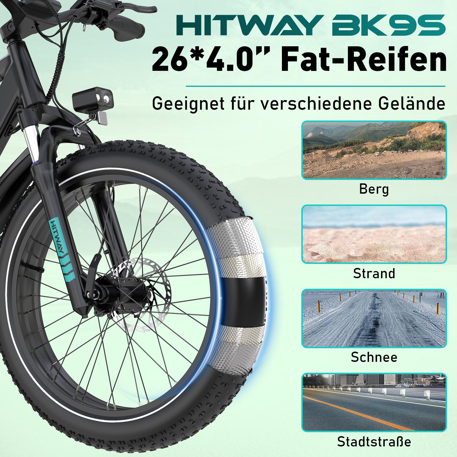 HITWAY E-Bike Mountainbike 26*4,0 Zoll Elektrofahrrad EMTB mit 48V15Ah Samsung Akku, 7 Gang shimano shimano Schaltwerk, Kettenschaltung, 250W Heckmotor, 720 Wh, Pedelec mit 2 Stoßdämpfer, APP Funktion E-Mountainbike für Erwachsene