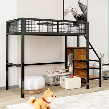 Flieks Hochbett Kinderbett 90x200cm mit Leiter, Aufbewahrungsregal und Kleiderschrank