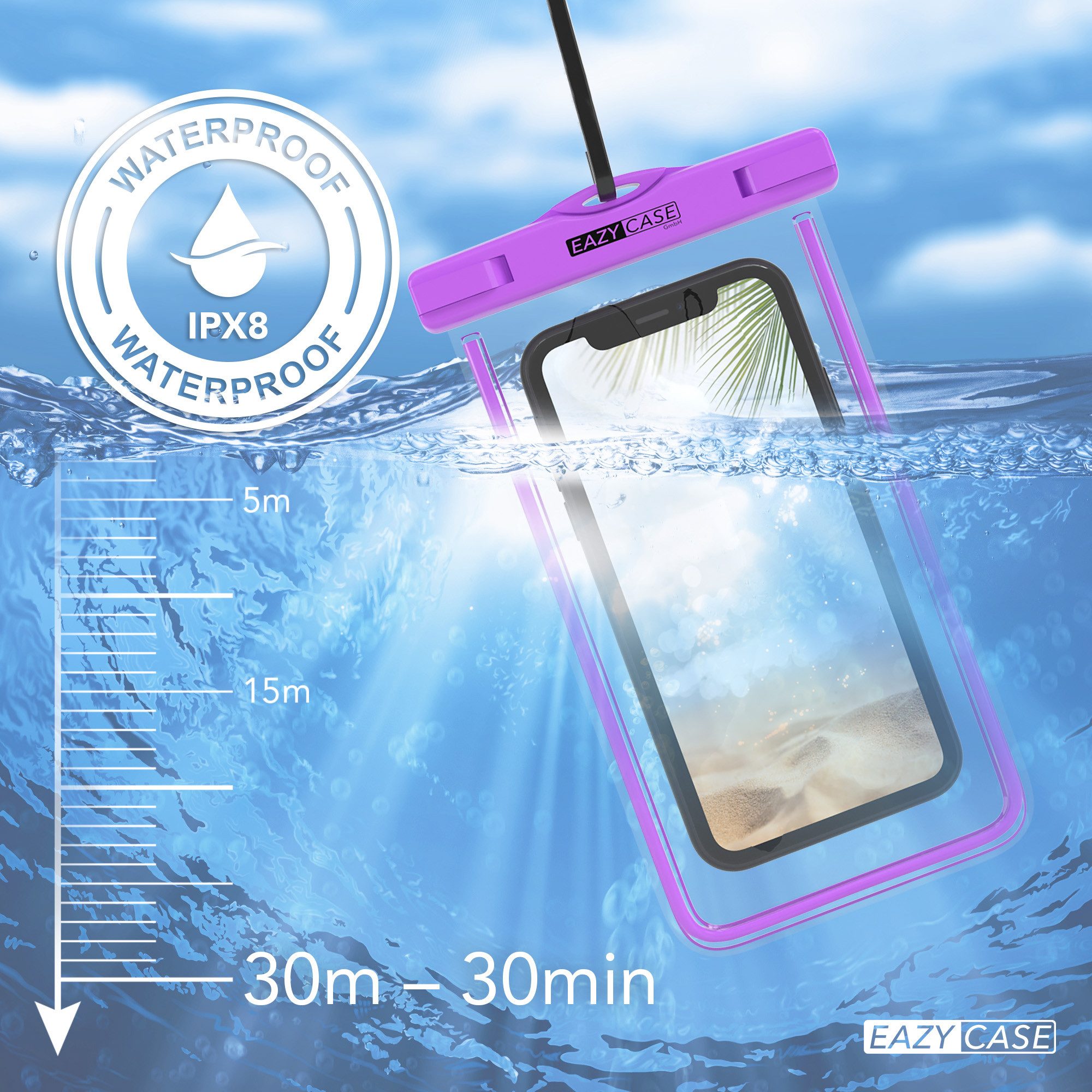 EAZY CASE Handyhülle Universale Unterwasser-Tasche für viele Modelle 3,5 - 6,7 Zoll, wasserdichte Handytasche Handyhülle wasserfest IPX8 Schutz Tasche Lila – Bild 5 von 5