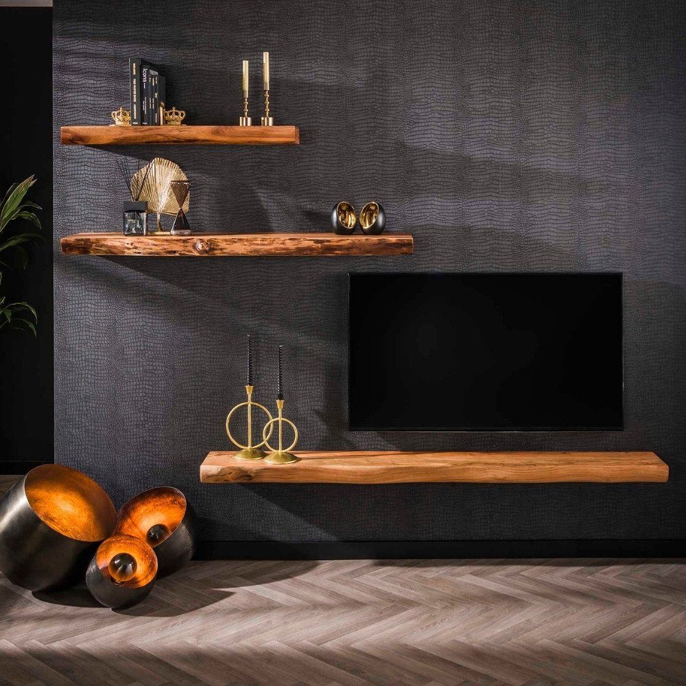 RINGO-Living Regal Möbel Leslie Wandregal aus Natur-dunkel in Akazienholz 80x1500x250mm