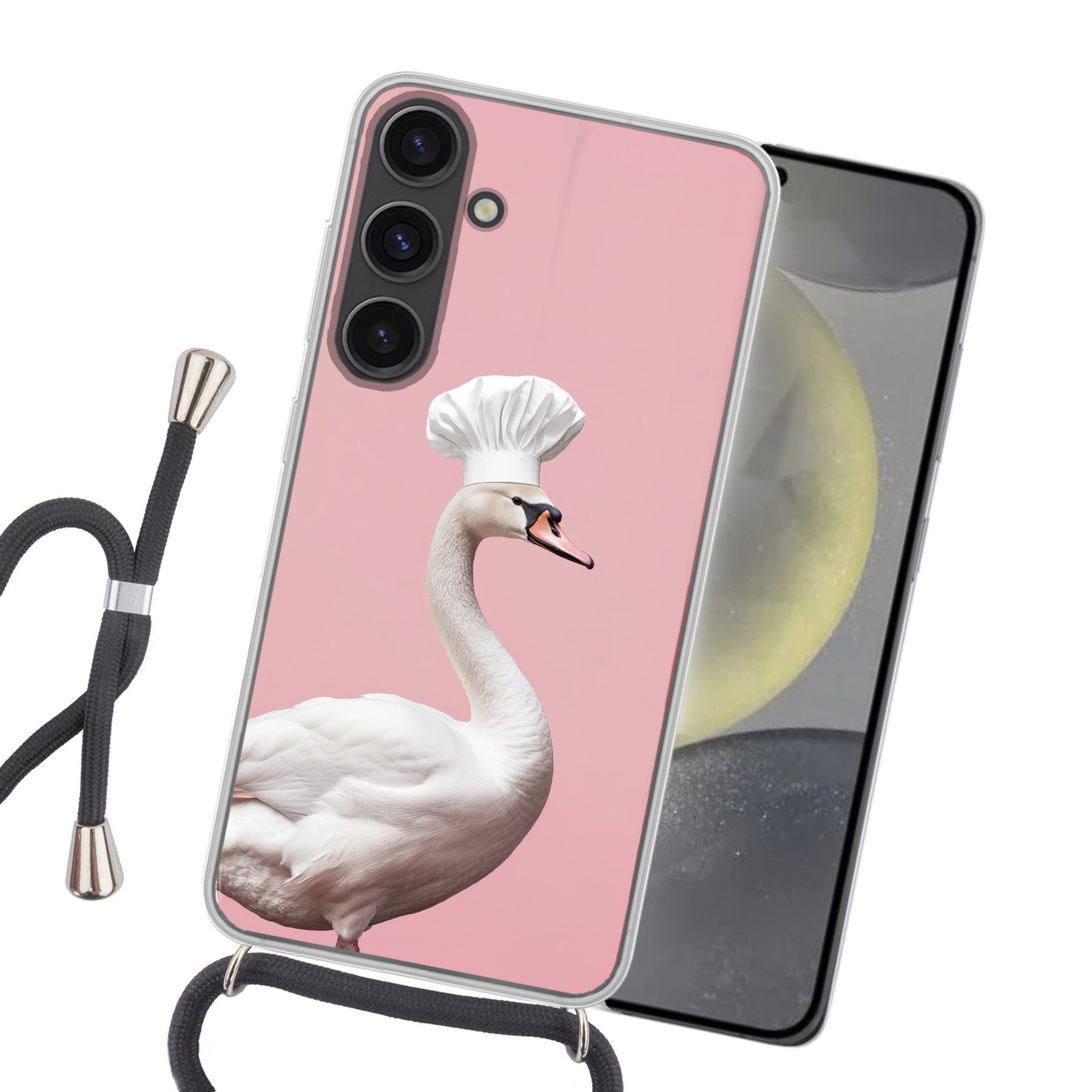 MuchoWow Handyhülle für Samsung Galaxy S24 Plus Schwan - Kochmütze - Schön - Klassisch, Tragbare Handyhüllen mit Kette zum umhängen, Handykette Handyband