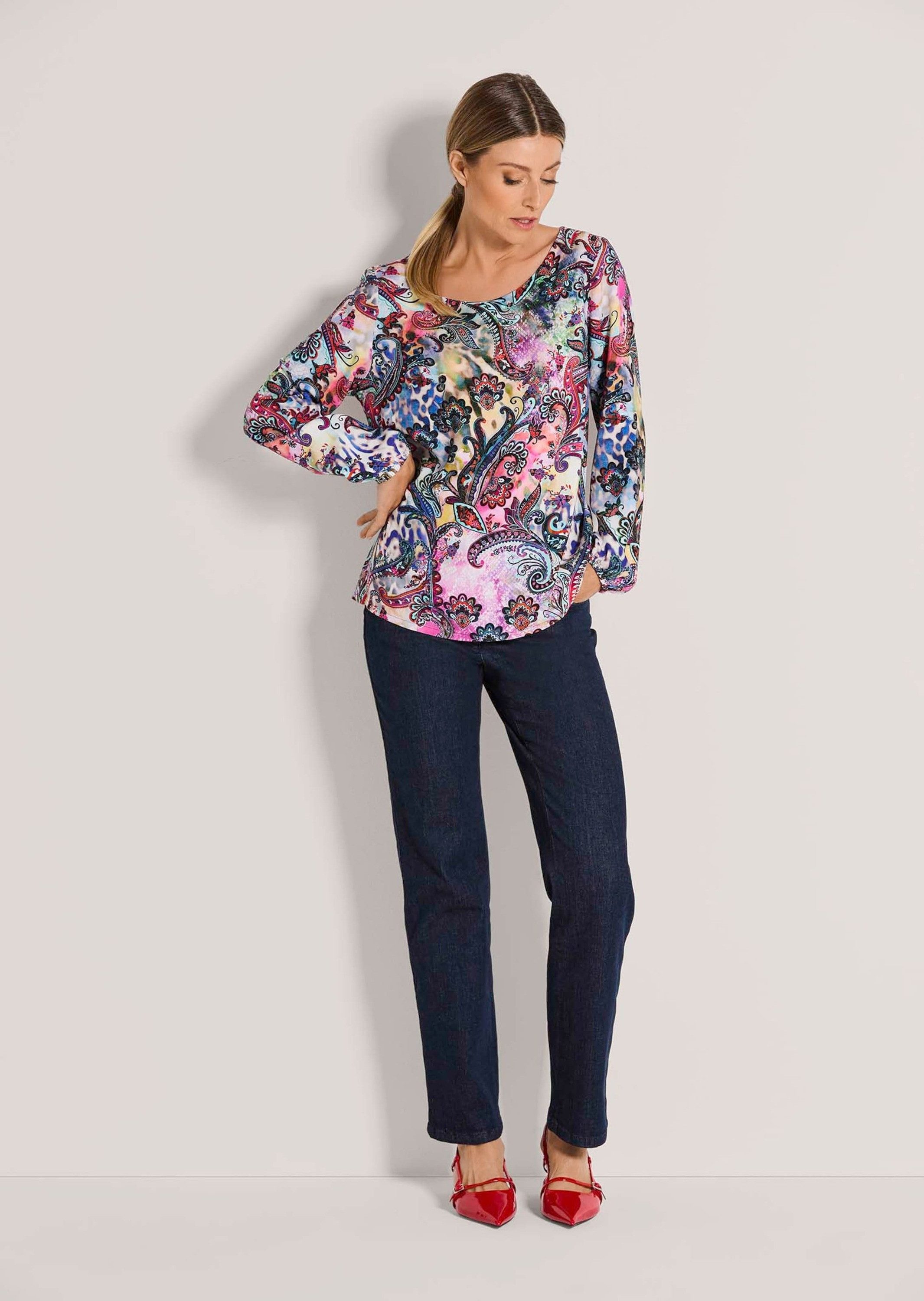 MADELEINE Shirtbluse Druckbluse mit Paisley-Muster Viskosebluse mit Rundhals, Gummibündchen und Langarm