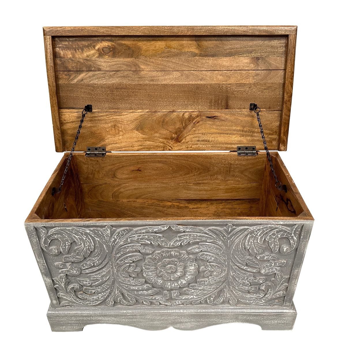 Oriental Galerie Truhe Indische Truhe Holz Grau Braun 80cm (1 St), Couchtisch, Holztruhe, Antik, Wäschetruhe, Möbeltruhe, Holzkiste