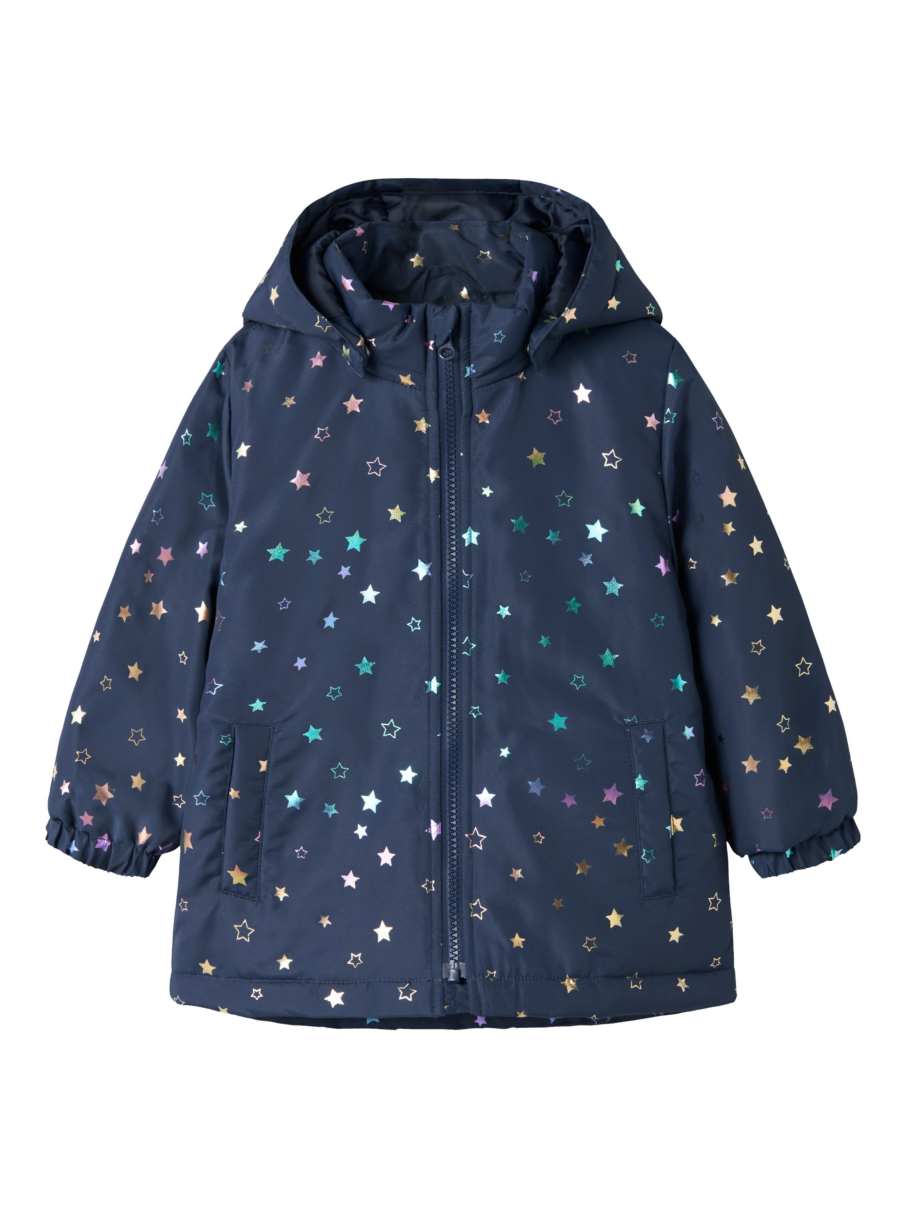 Name It Outdoorjacke NMFMAXI JACKET PA FOIL AOP NOOS Kunstfaser, wasserabweisend und mit abnehmbarer Kapuze