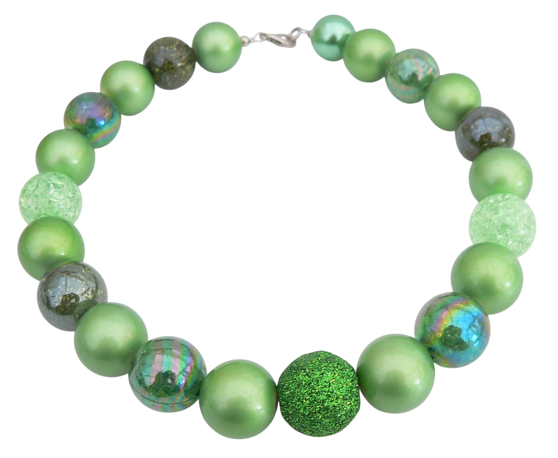 traumschmuck Perlenkette 247q Halskette Perlenmix 19/20mm grüntöne dunkelgrün Strass, handgefertigt, Made in Germany