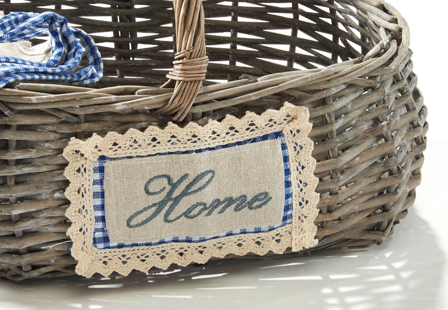 Kobolo Dekokorb Korb eckig Weide grey-washed mit Textil