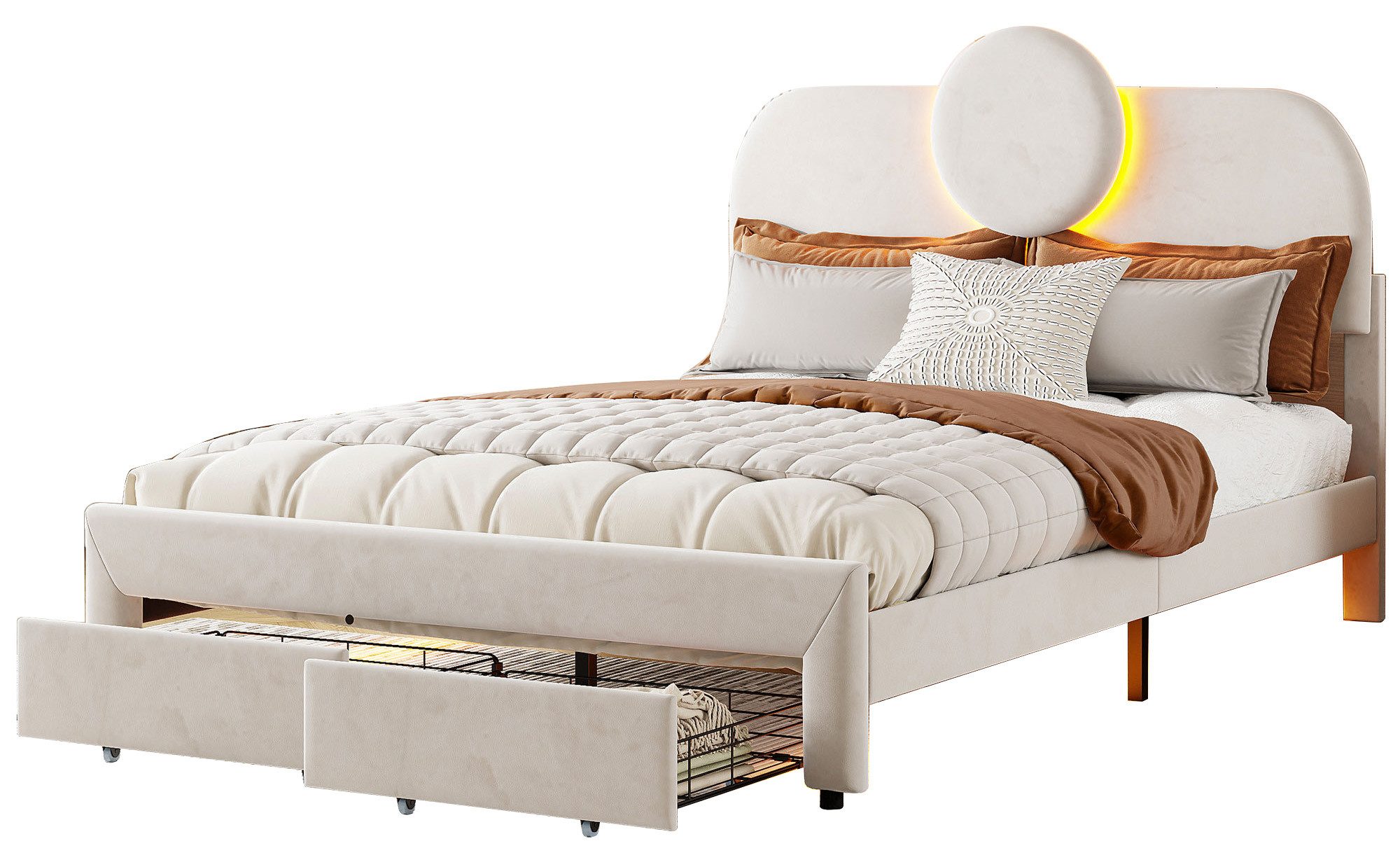 FUROKOY Polsterbett Doppelbett Stauraumbett mit LED-Beleuchtung günstig online kaufen