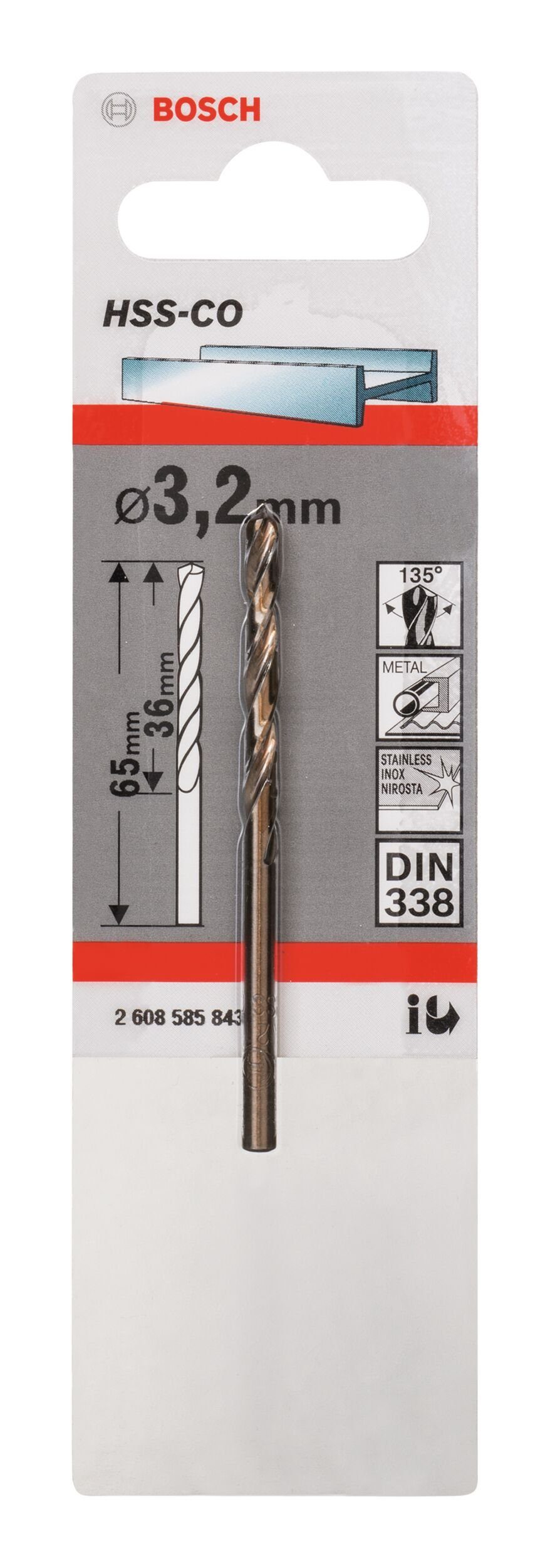 - x 3,2 mm x Metallbohrer, 36 1er-Pack 338) (DIN HSS-Co BOSCH 65 -