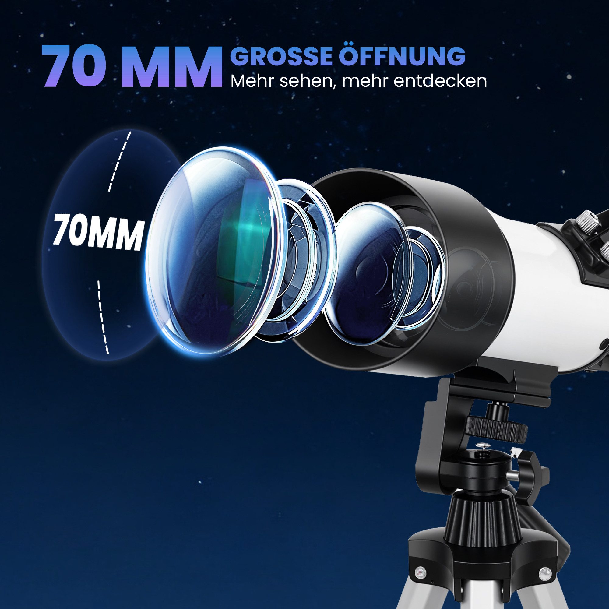 Outsunny Teleskop 70mm Aperture 400mm AZ Mount Refraktor Teleskop Einsteiger Weiß, mit Stativ Tragetasche – Bild 4 von 5