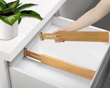 AKKEE Schubladeneinsatz Schubladentrenner aus natürlichem Bambus Schubladenteiler Verstellbar (4 Stück, Einstellbar, Leicht), Erweiterbare Organisation für Küche, Büro, Schlafzimmer, Kommoden