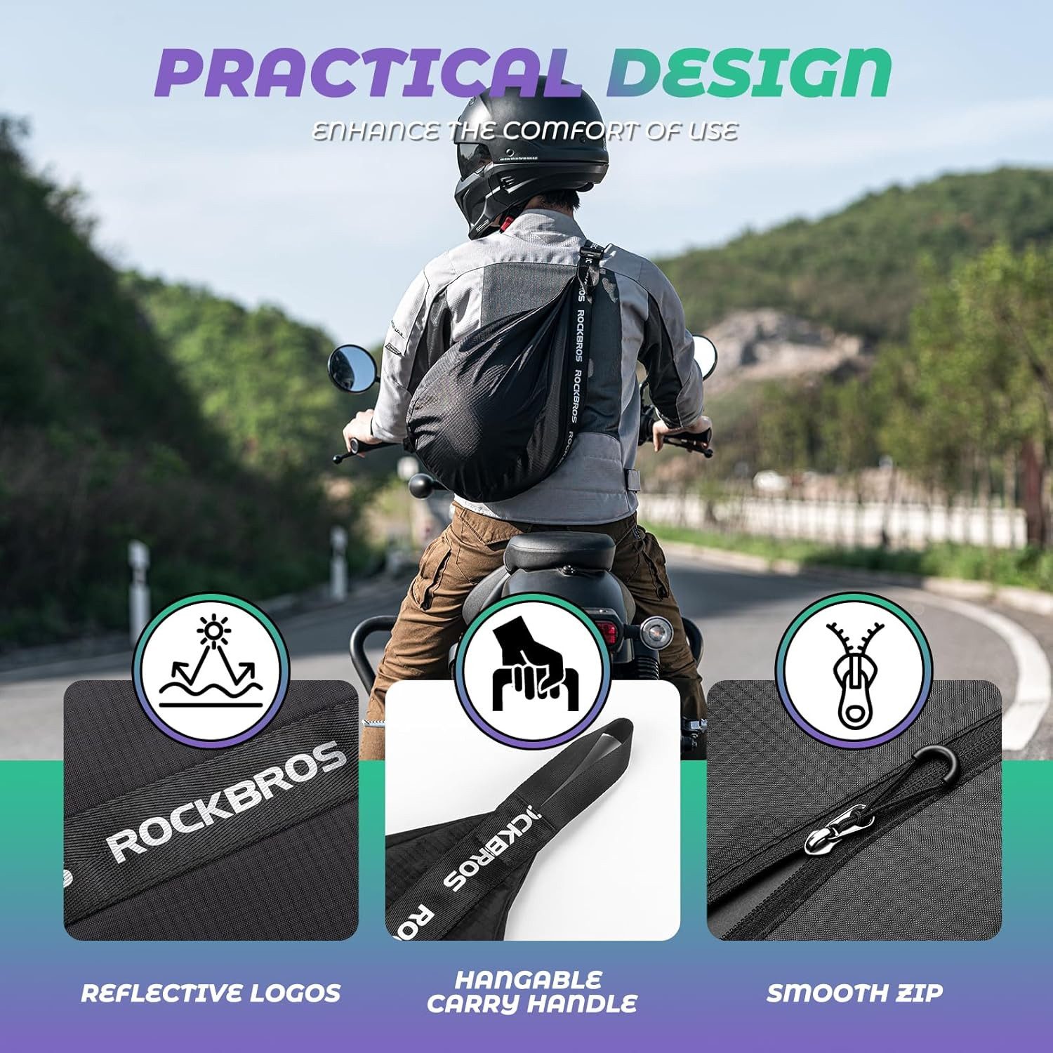 ROCKBROS Reisetasche Verstellbare reflektierende Helmtasche für Motorrad Fahrrad
