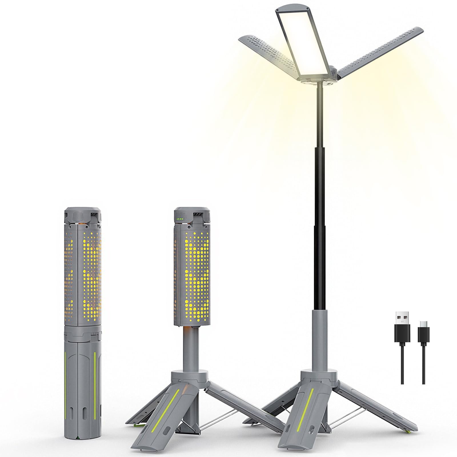 TWUFY LED Taschenlampe LED Teleskop Campinglampe 8000mAh wiederaufladbar mit Powerbank (Wasserdichte Taschenlampe für Camping, Outdoor, Notfälle, 1-St., Faltbar & teleskopisch – Campinglampe, Camping Zubehör & Ausrüstung), IPX5 für Camping, Werkstatt, Notfall, Outdoor & Zelt, 270° verstellbar