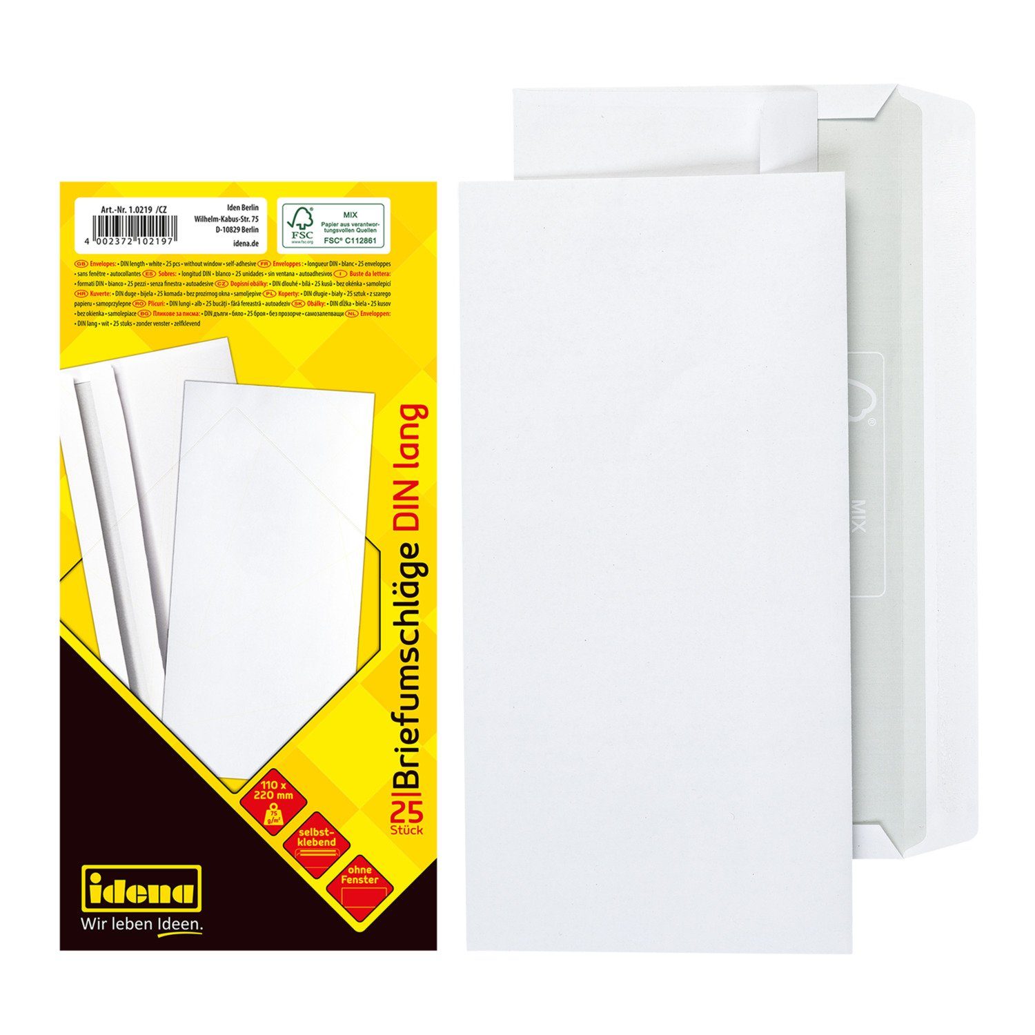 Idena Briefumschlag Idena 10219 - Конверты lang, 75 g/m², selbstklebend, ohne Fenste