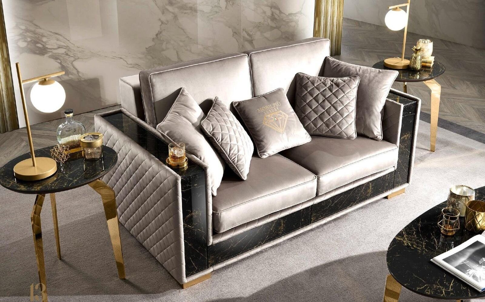 JVmoebel Sofa Luxuriöser Zweisitzer Grau Modernes Sofa Textilmöbel Neu, Made in Europe