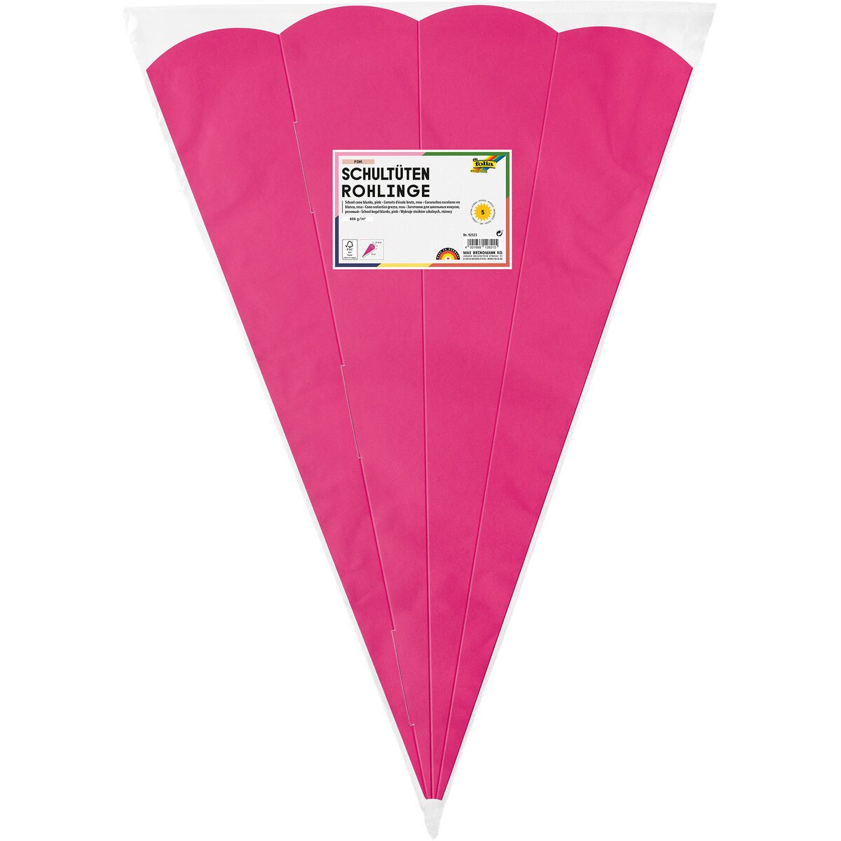 Folia Schultüte Schultüten Rohling - 68 cm sechseckig pink 5er Pack.