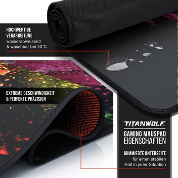 Titanwolf Gaming Mauspad, XXL, glattes Stoffgewebe, Speed Mousepad 900 x 400mm, Color Explosion