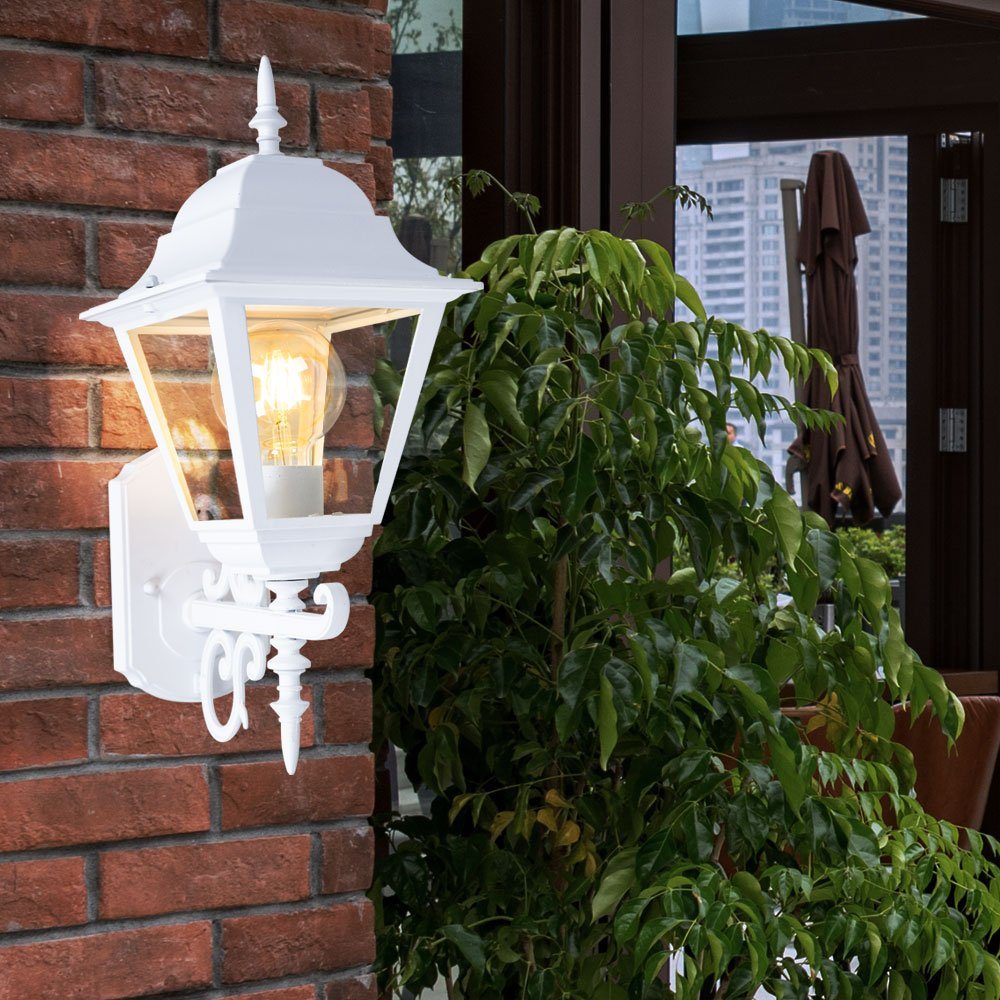 etc-shop Außen-Wandleuchte, Leuchtmittel Glas Alu Außen Lampe Set Wand weiß Fassaden im Warmweiß, inklusive, Laterne Beleuchtung