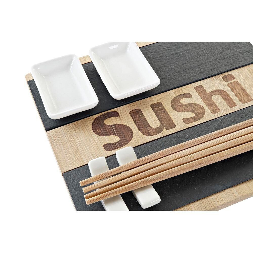 DKD Home Decor Tafelservice Sushi Set DKD Home Decor Tellerset Schale Stäbchen Bambus Schwarz, Bambus