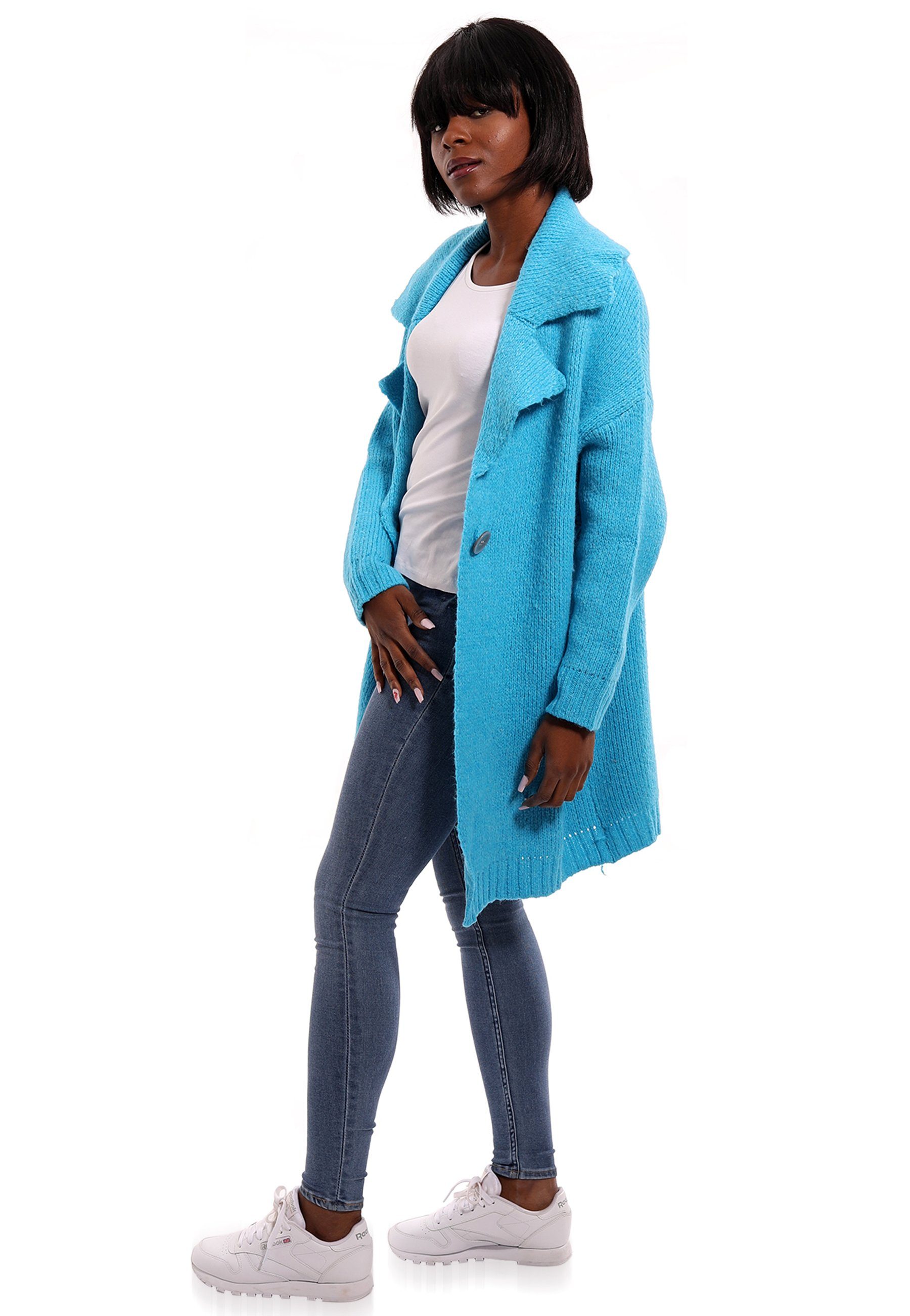 (Kein Strickjacke Style YC 1 Fashion -tlg) Set, Size One Basic & mit Schalkragen Cardigan