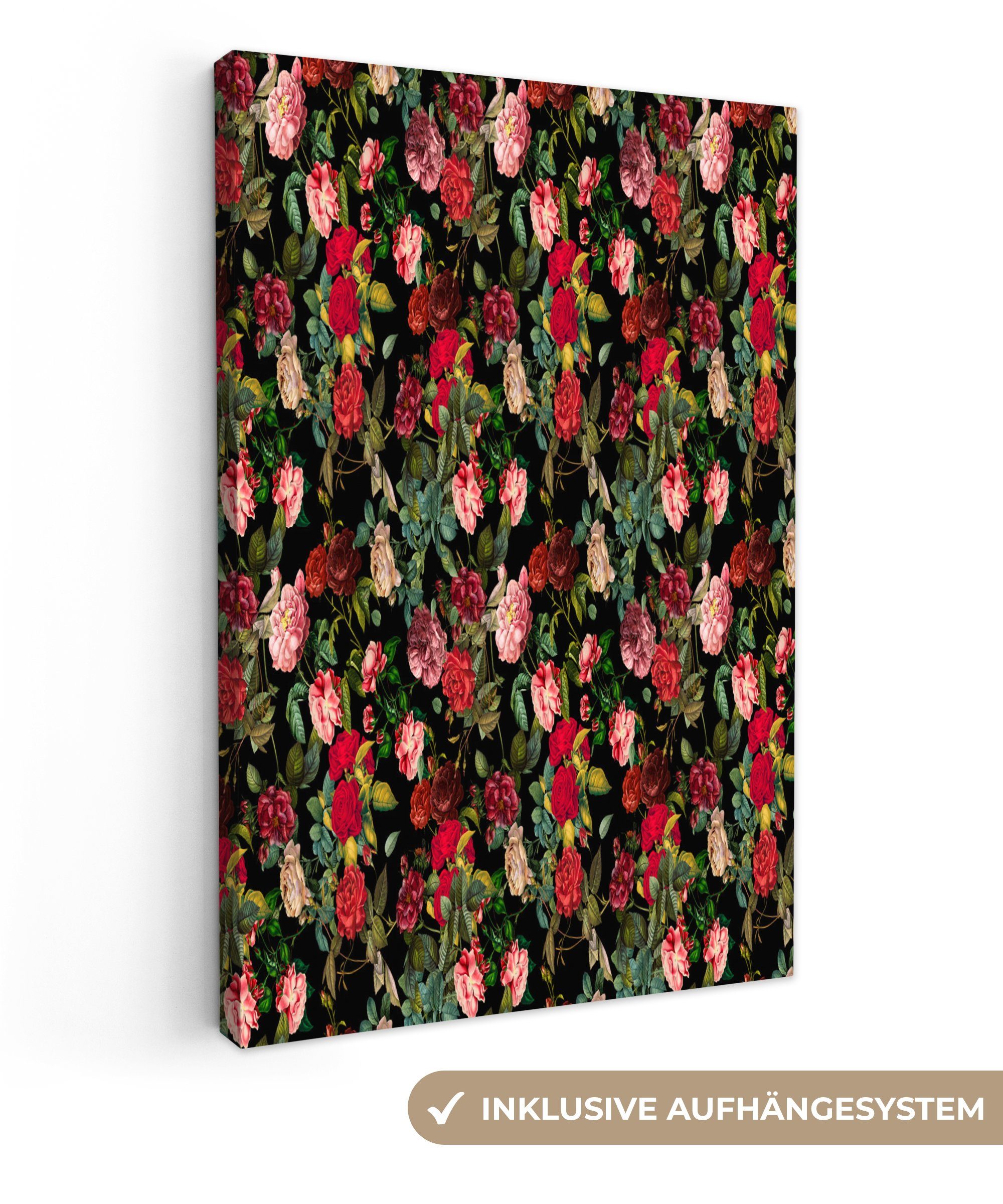 20x30 St), - (1 bespannt Rosen Gemälde, OneMillionCanvasses® Leinwandbild Leinwandbild Blumen Zackenaufhänger, cm - Rosa, fertig inkl.