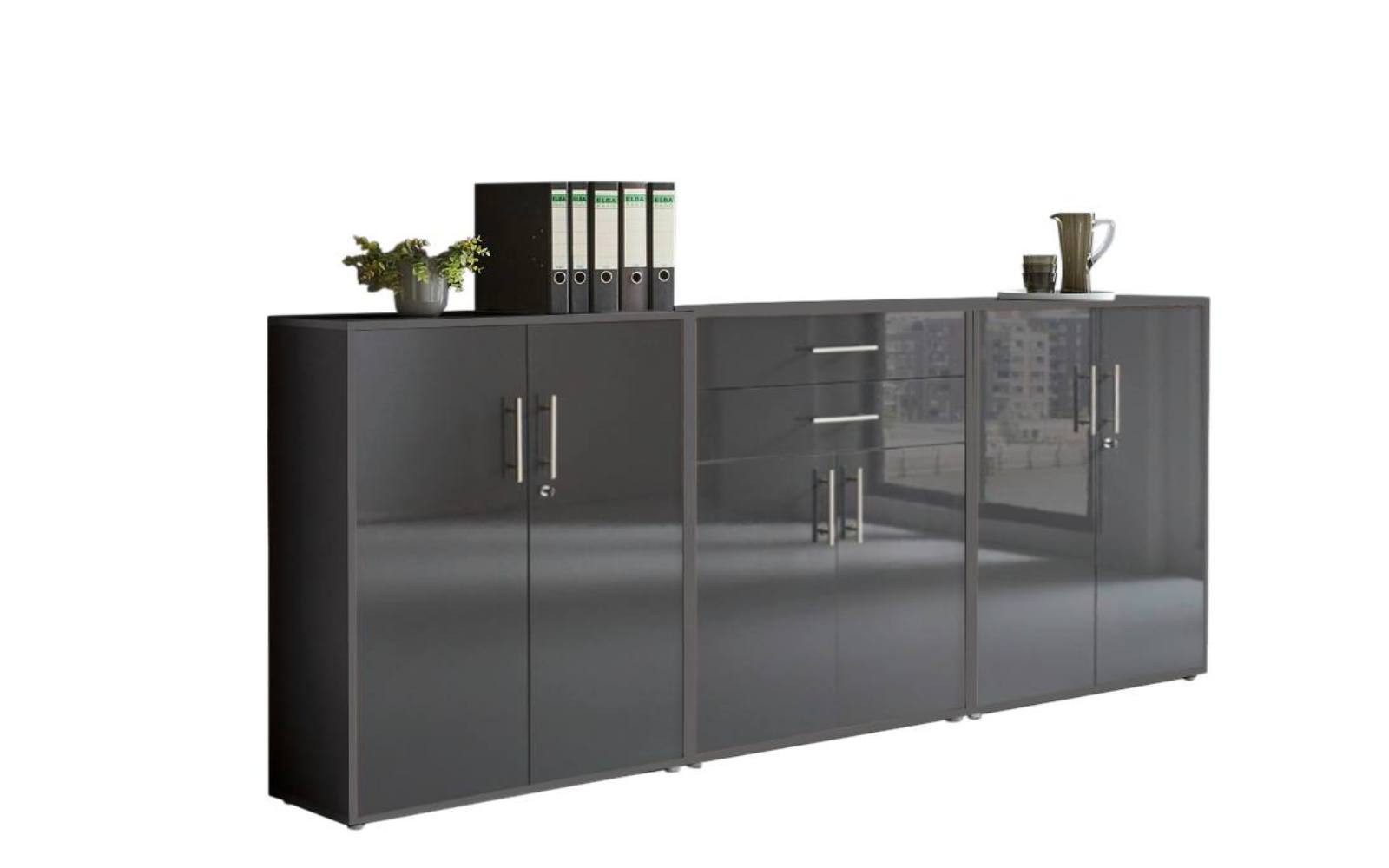BMG Möbel Aktenschrank Office Edition (Set 15, Büroschrank abschließbar mit Metallgriffen, 2x abschließbarer Aktenschrank, 1x Schubkastenschrank) BxHxT:253,2 x 113,6 x 33 cm, Made in Germany