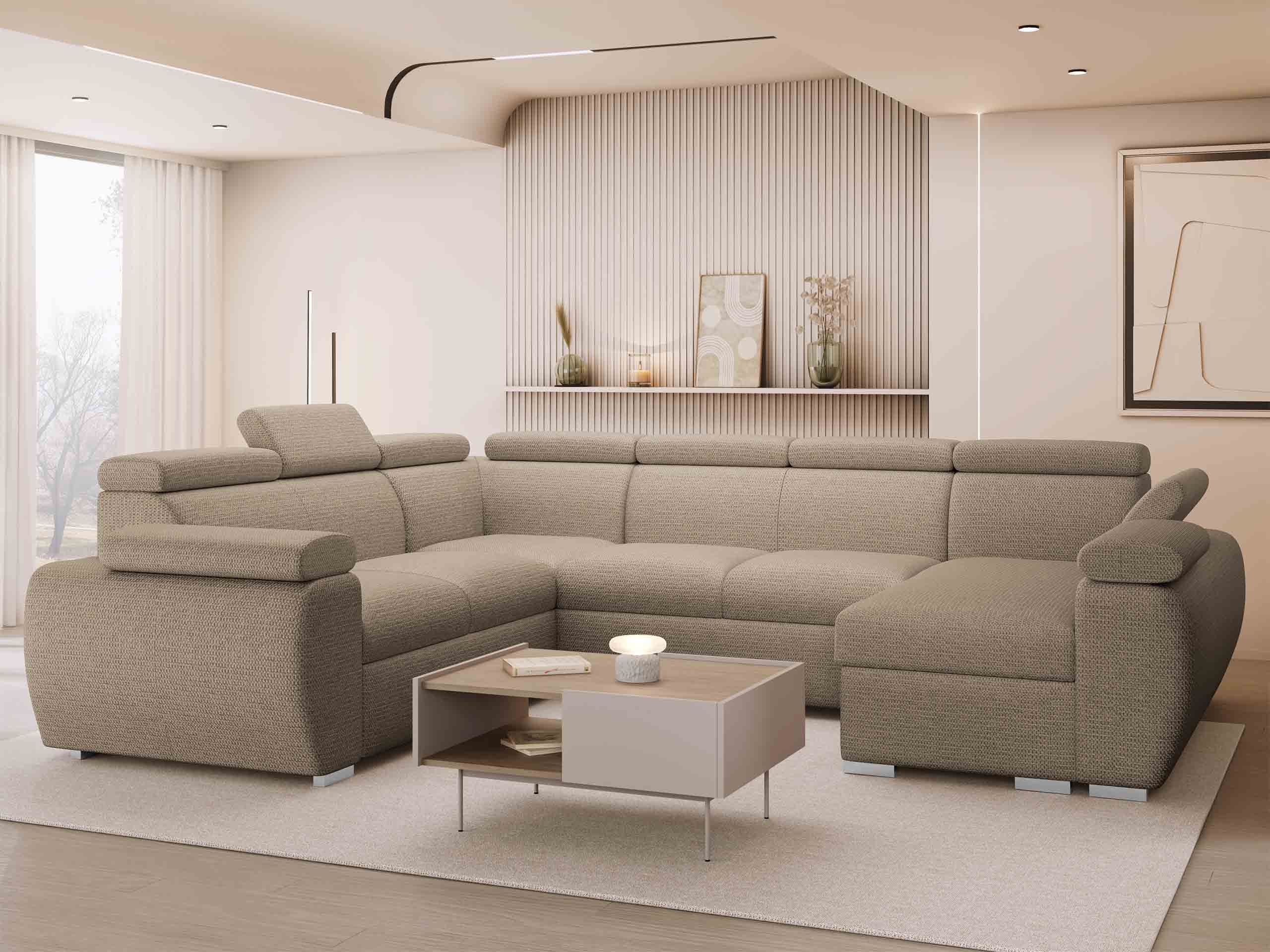 MIRJAN24 Wohnlandschaft Boston U, mit zwei Bettkästen und Schlaffunktion, U-Form, Einstellbare Kopfstützen