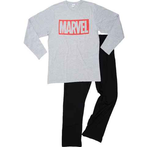 United Labels® Schlafanzug Marvel Schlafanzug für Männer Langarm Schwarz/Grau