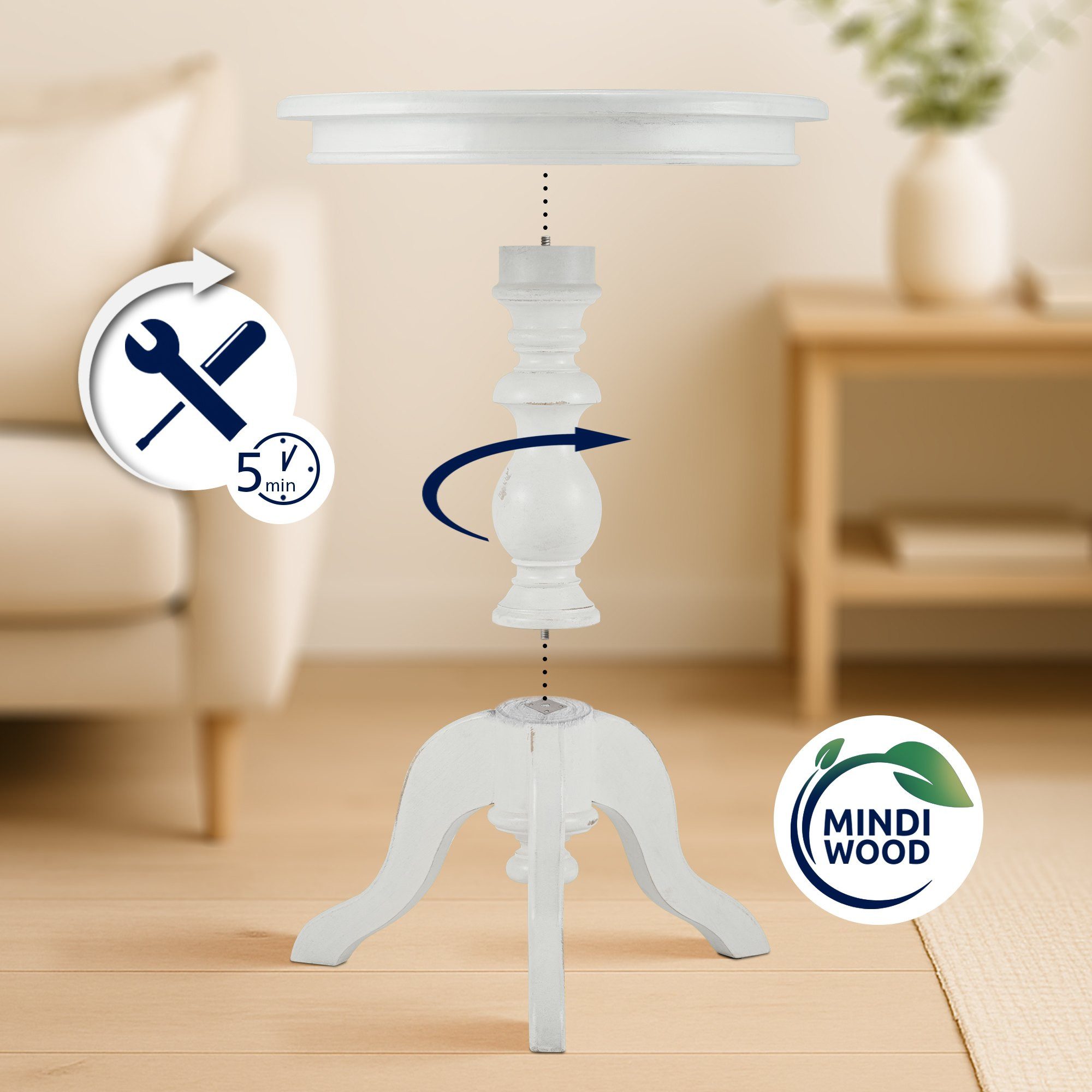 CLP Beistelltisch Wiva (1er), runder Tisch aus Mindiholz, 50 cm Durchmesser – Bild 4 von 5