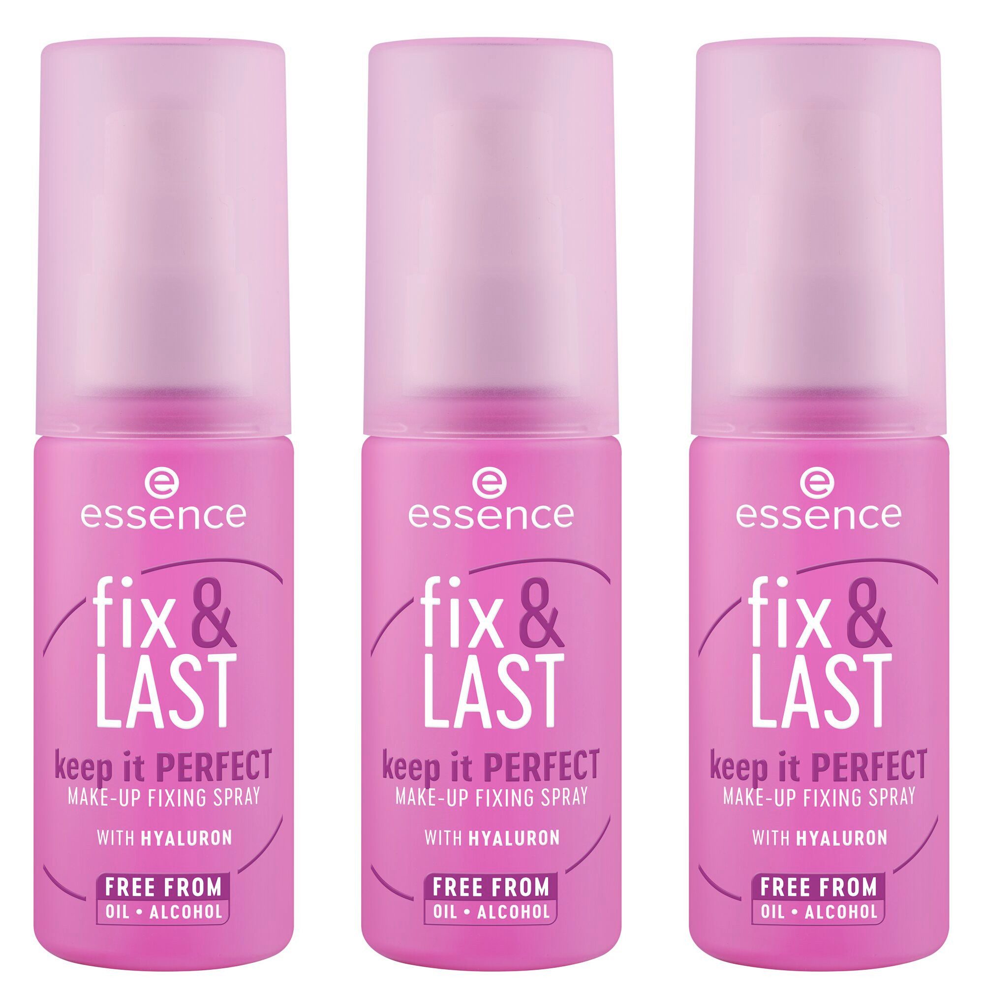 Essence Fixierspray fix & LAST keep it PERFECT MAKE-UP FIXING SPRAY, 3-tlg., Verbesserter Sprühkopf für gleichmäßige Make-up Fixierung!