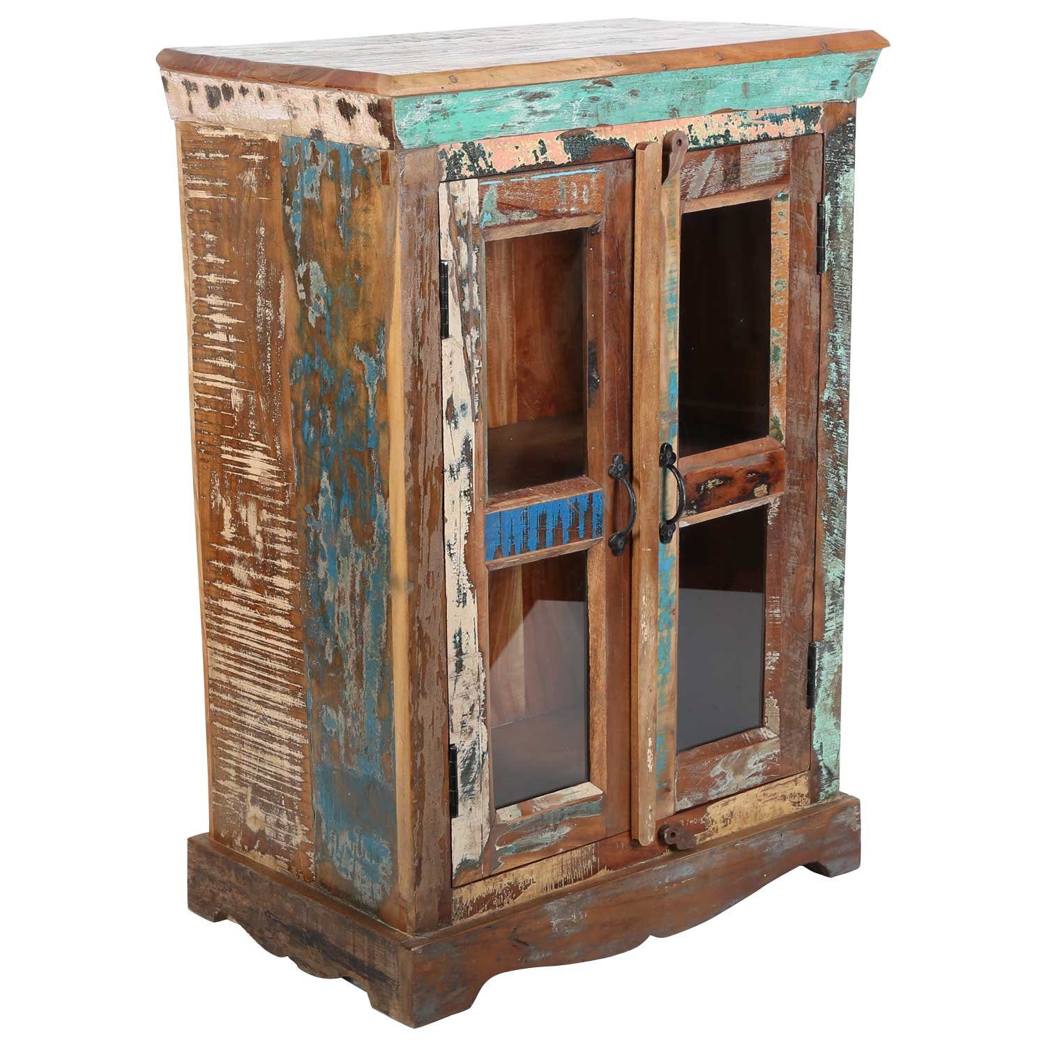 Casa Moro Kommode Altholz Kommode Shabby Chic Glasvitrine Massivholz, Kunsthandwerk, CAC420