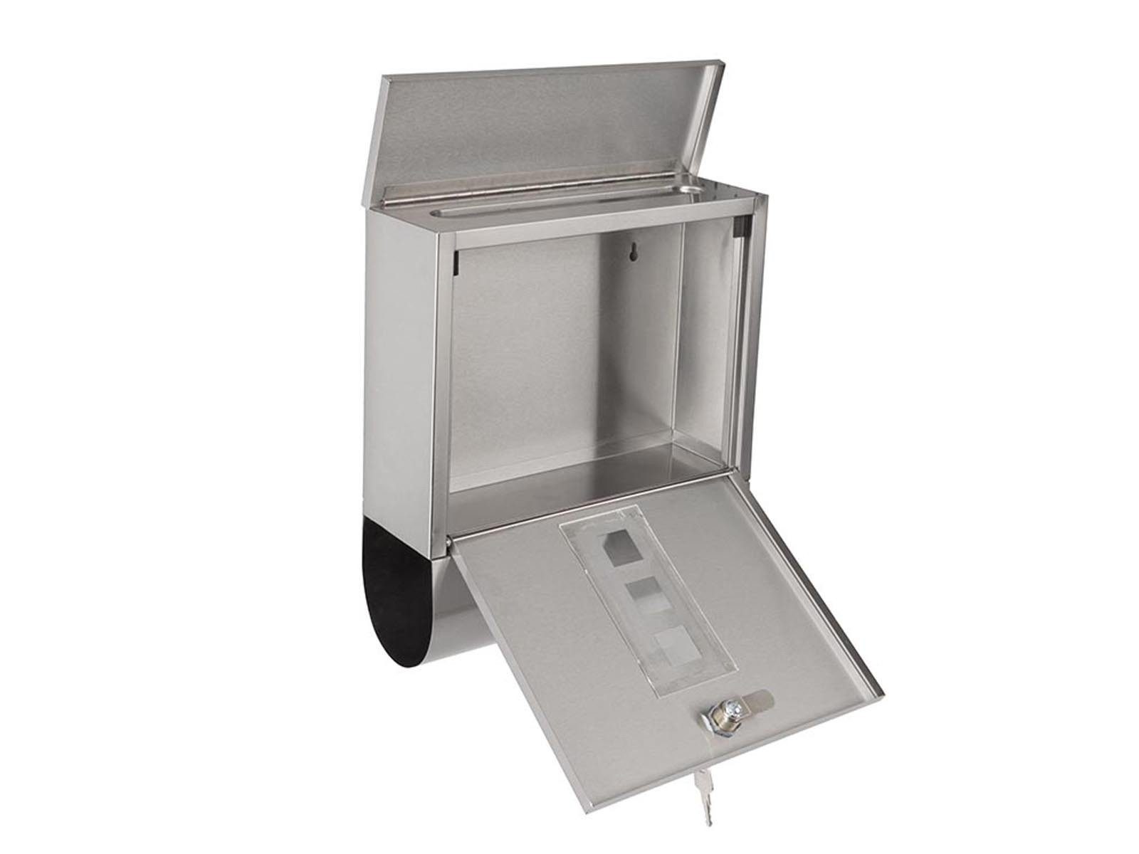 Thumbnail - PEREL Briefkasten, Design INOX Post-Box mit Schloß Zeitungs-Rolle Fach & Sichtfenster