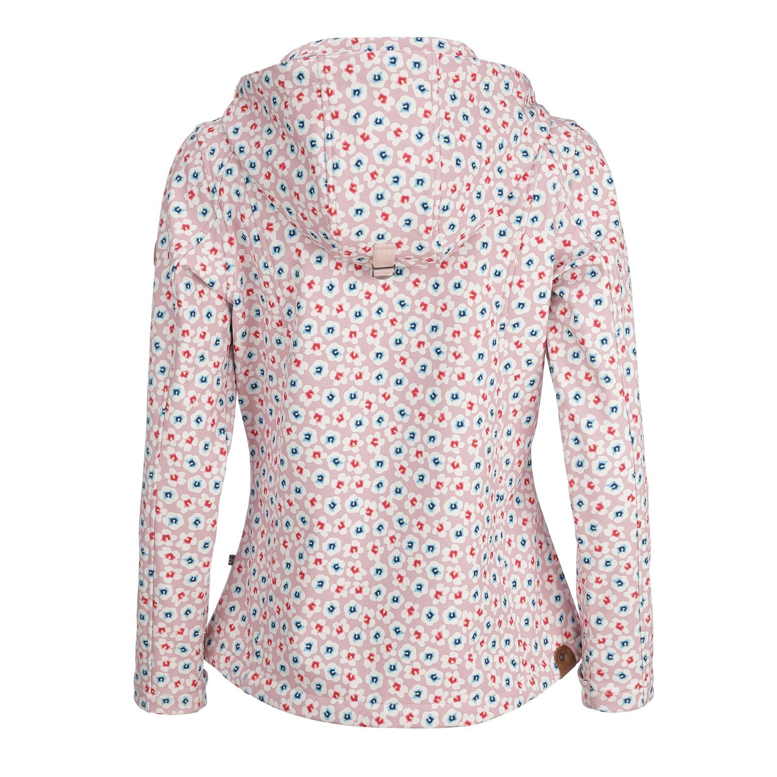 Dry Fashion Damen Wismar Fleece-Futter Softshelljacke Blumen-Print alt-rosa atmungsaktiv Jacke Kapuze