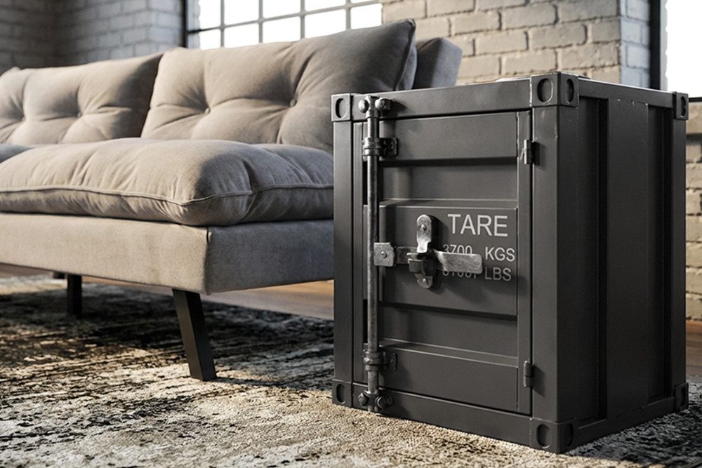 riess-ambiente Beistelltisch GLOBETROTTER 50cm anthrazit – Metall, Container-Look, montiert (Einzelartikel, 1-St), Nachtschrank mit Stauraum & Tür – ideal für Schlaf- oder Wohnzimmer